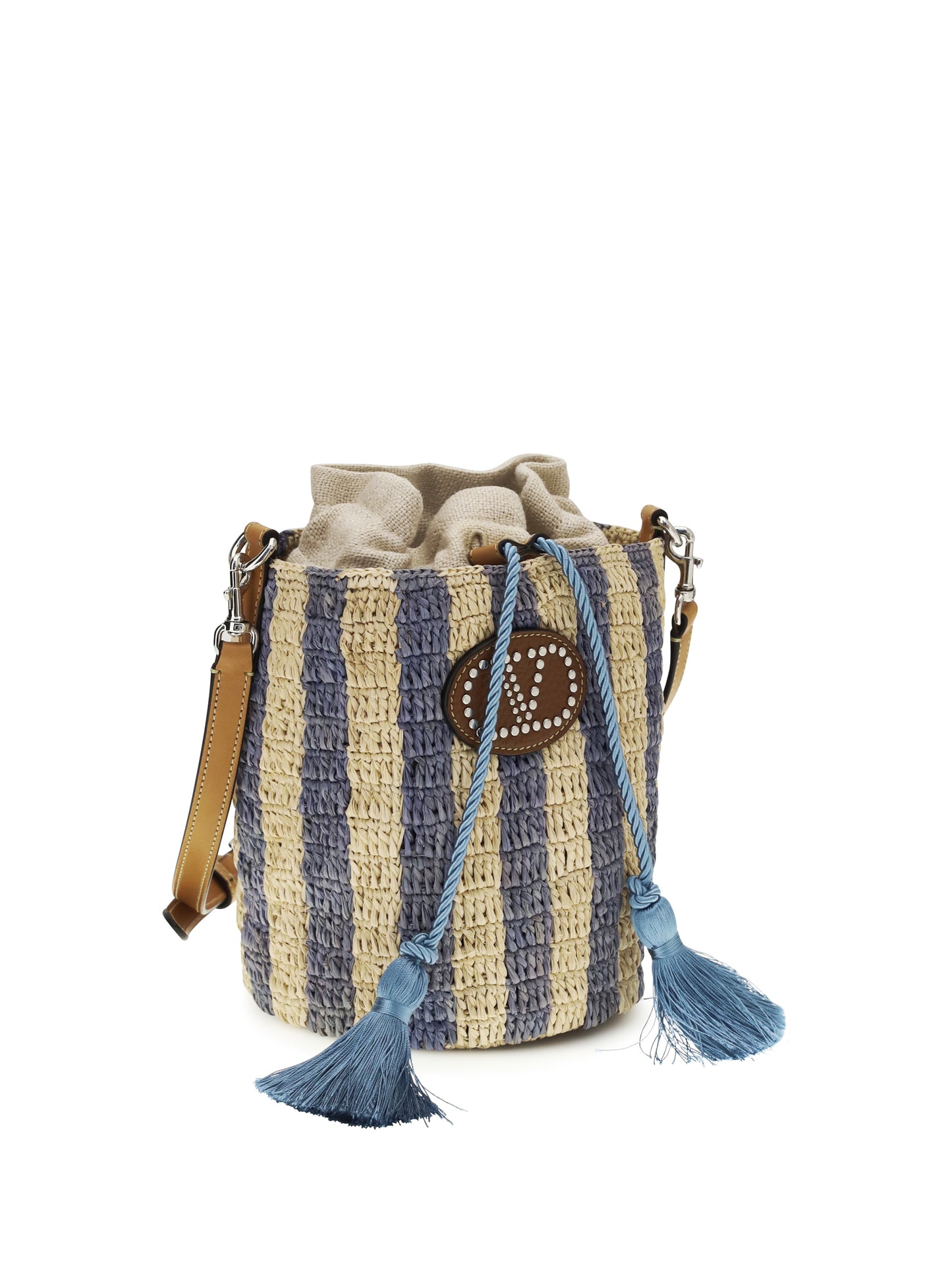 Valentino Garavani Women Striped Raffia Bucket Bag VALENTINO GARAVANI