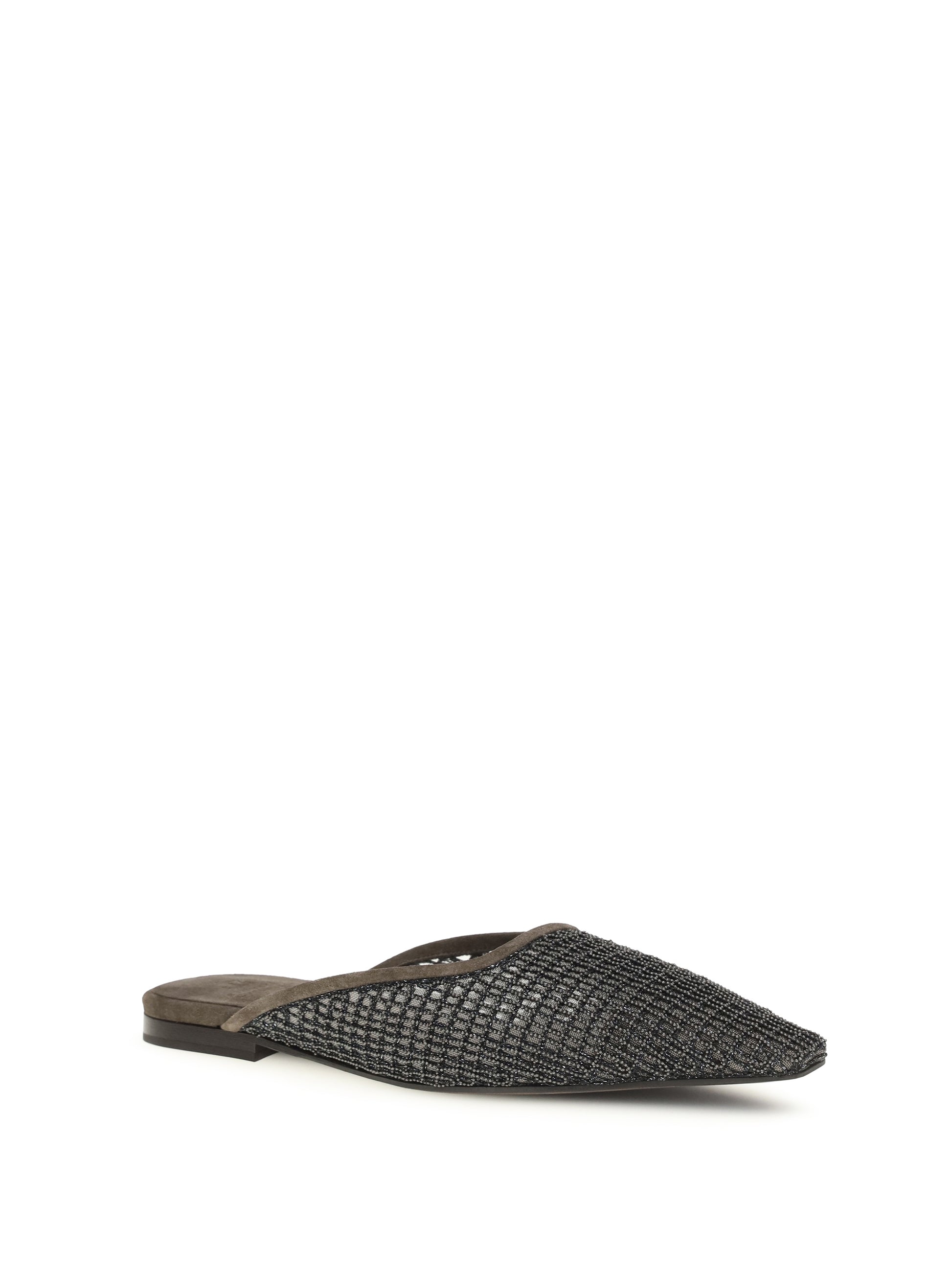 Brunello Cucinelli Women Suede Ballerinas With Embellished Net Embroidery BRUNELLO CUCINELLI