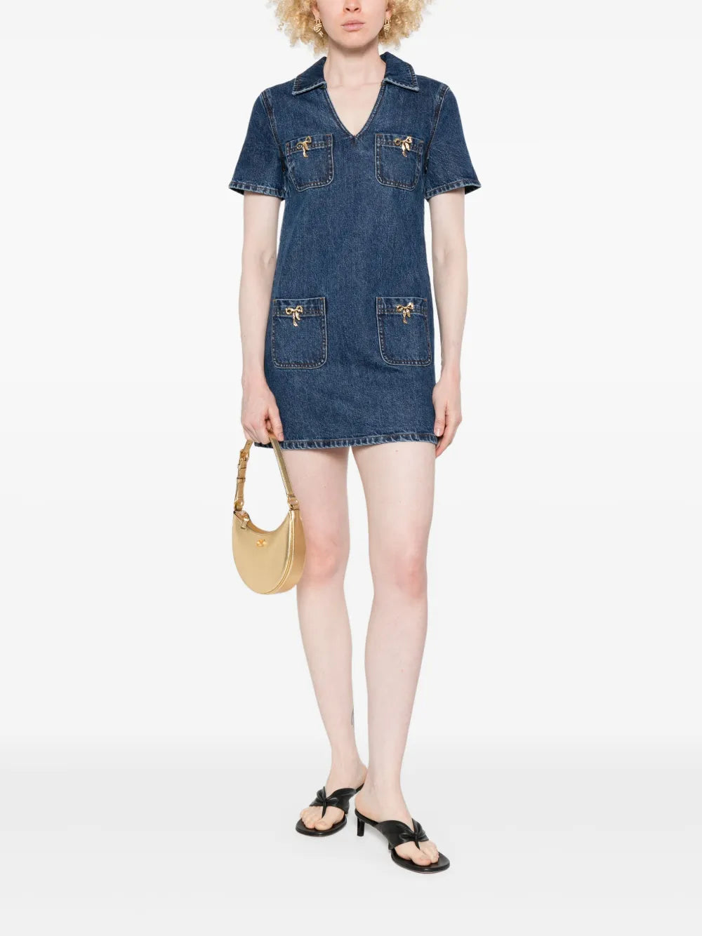 Self-Portrait Women Women`S Blue V-Neck Denim Dress