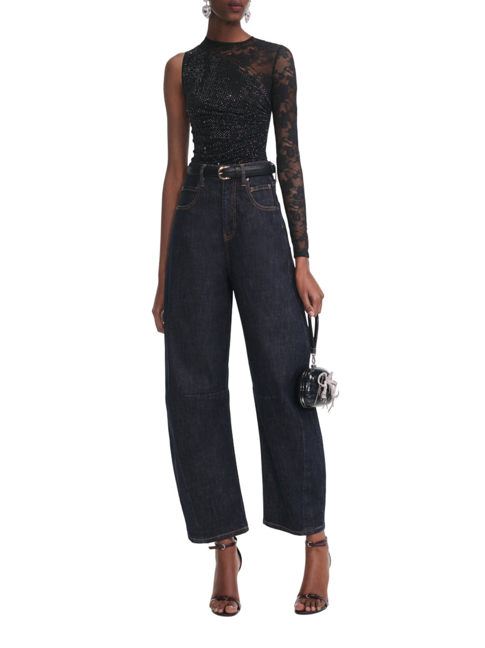 Self-Portrait Women One Shoulder Floral Lace Top SELF-PORTRAIT