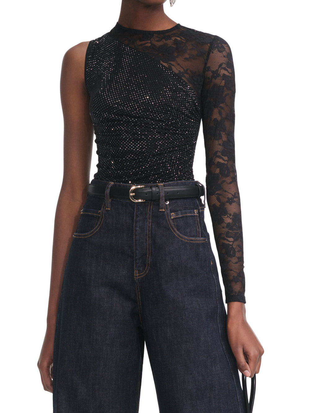 Self-Portrait Women One Shoulder Floral Lace Top SELF-PORTRAIT