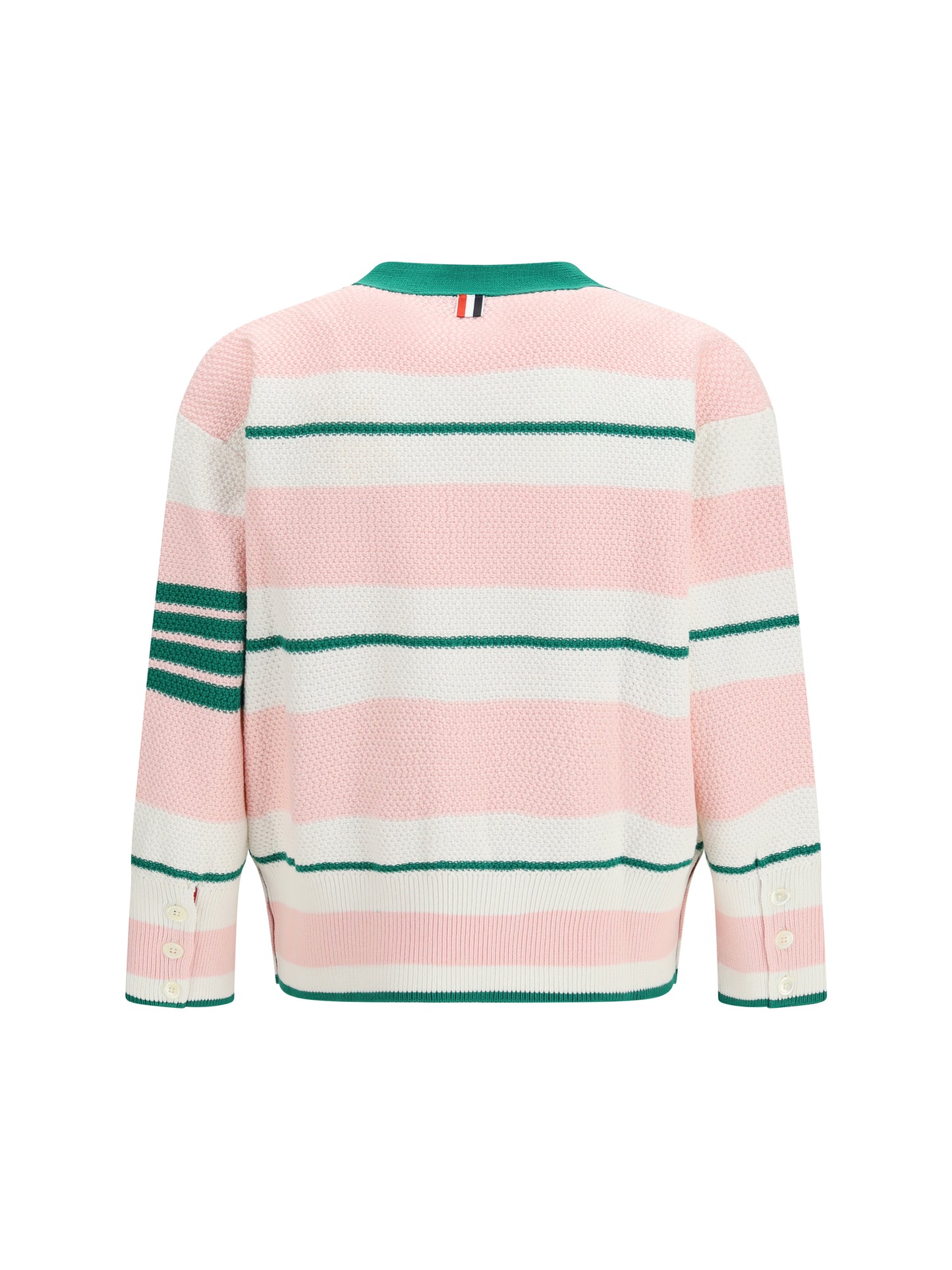 Thom Browne Men Classic Stripe Seed Stitch V Neck Cardigan THOM BROWNE