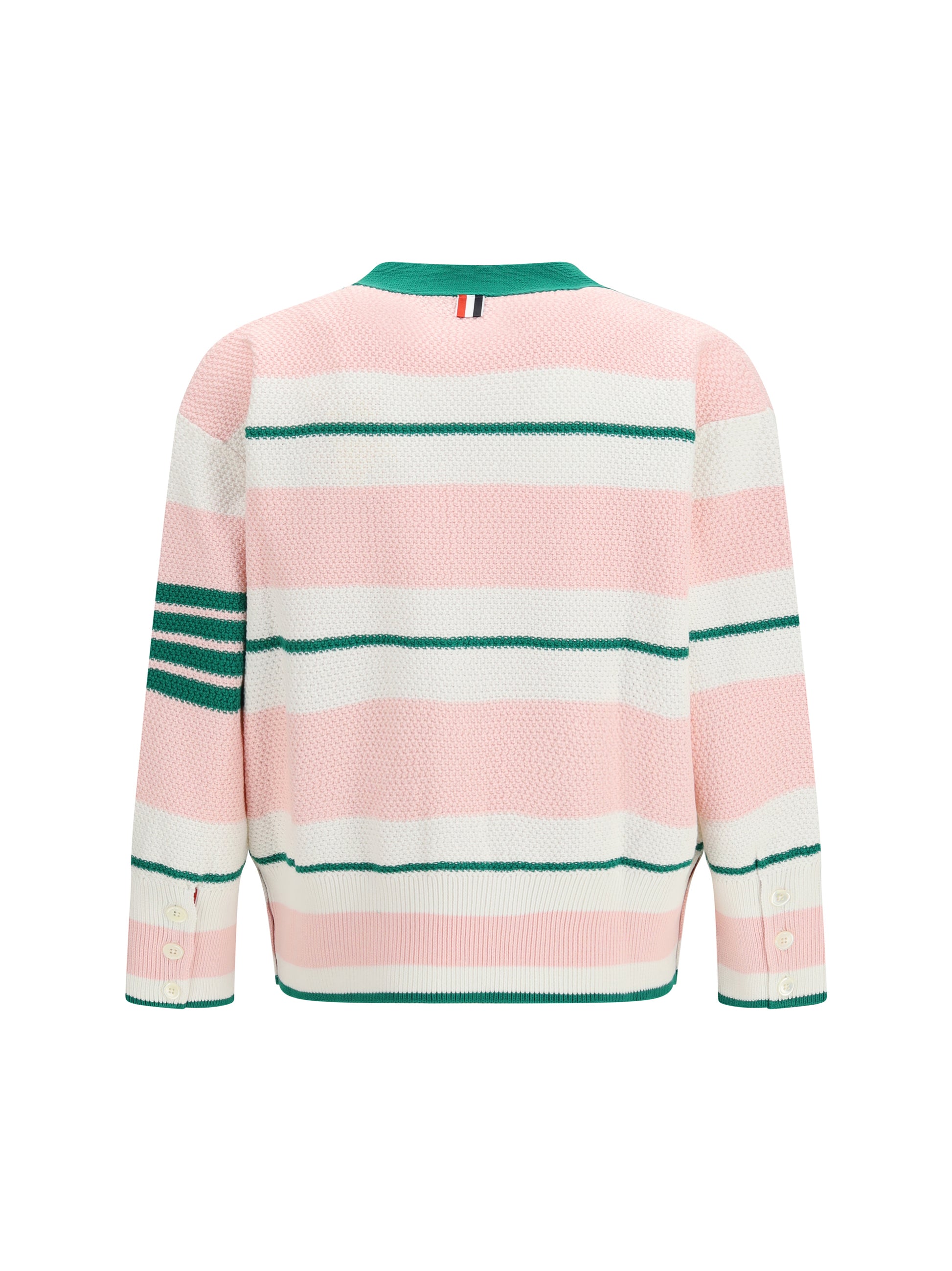 Thom Browne Men Classic Stripe Seed Stitch V Neck Cardigan THOM BROWNE