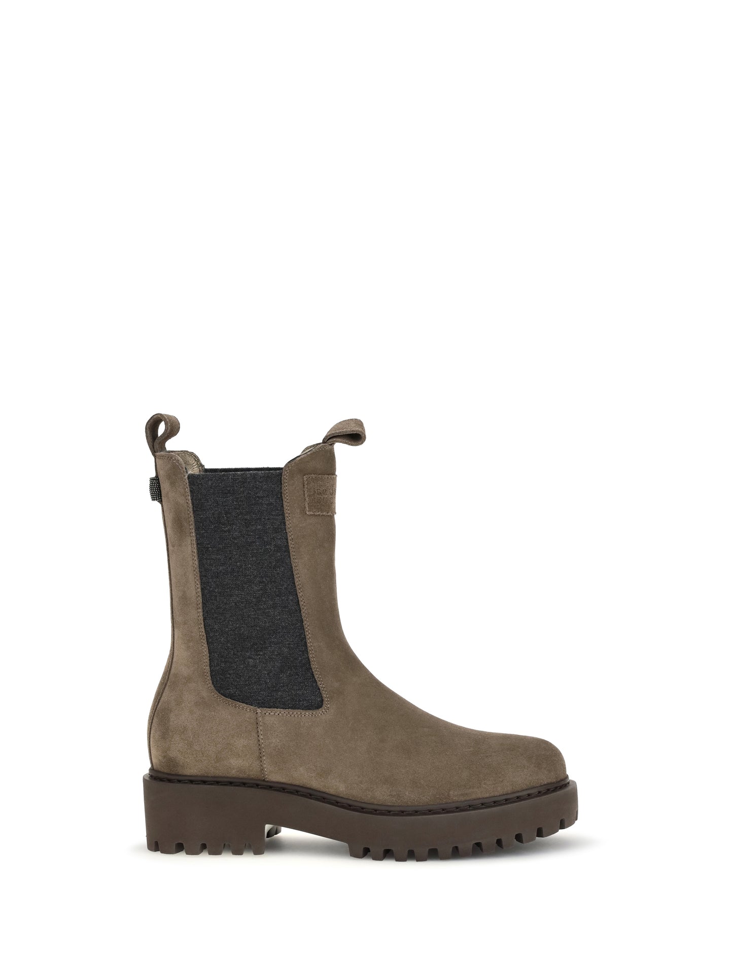 Brunello Cucinelli Women Suede Ankle Boots With Knit Insert And Precious Loop Detail BRUNELLO CUCINELLI