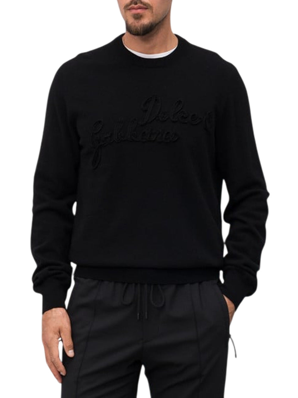 Dolce & Gabbana Men Maglione In Lana Nera Con Logo DOLCE & GABBANA