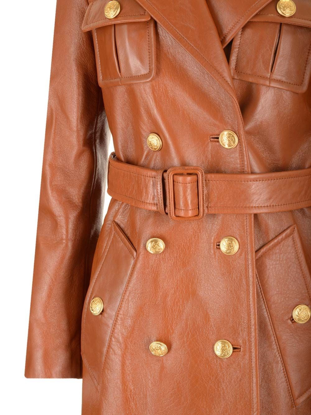 Chloe' Women Leather Military Trench Coat CHLOE