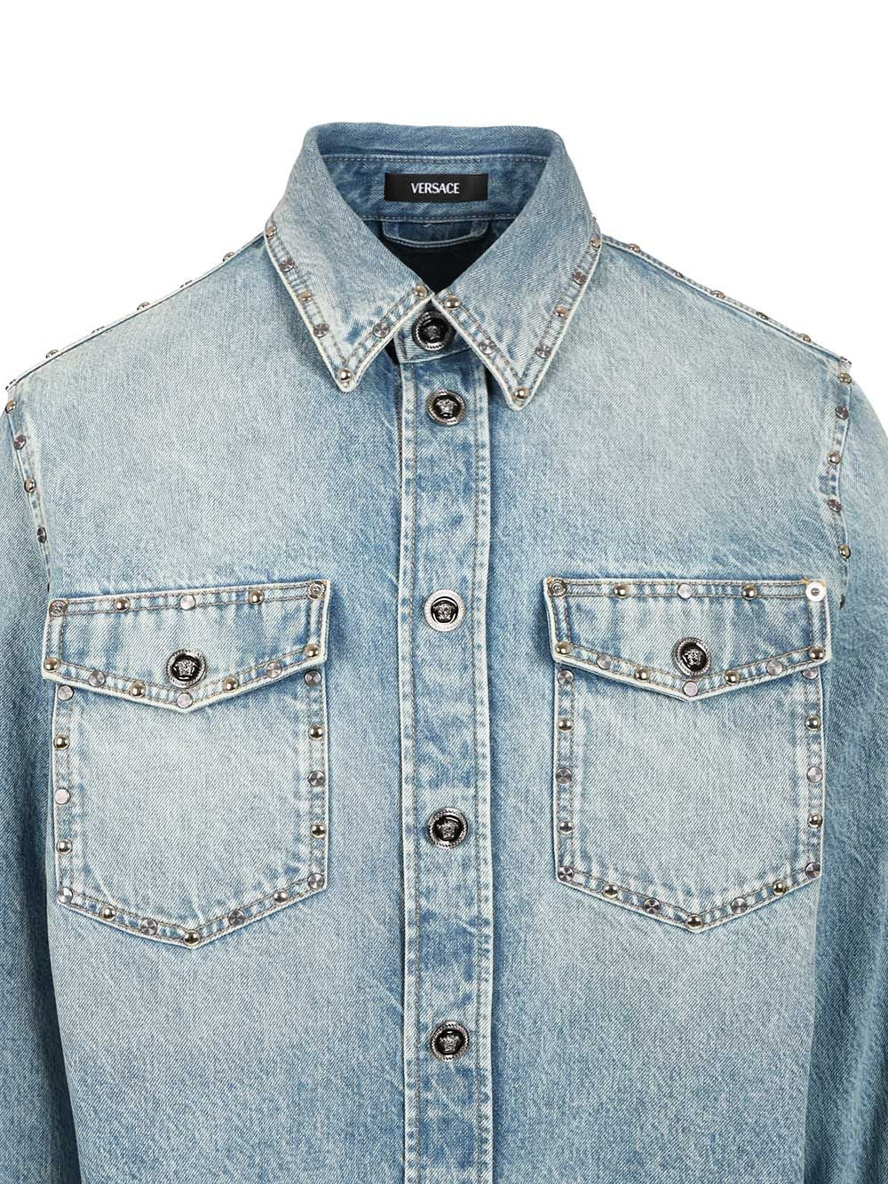 Versace Men Studded Denim Shirt VERSACE