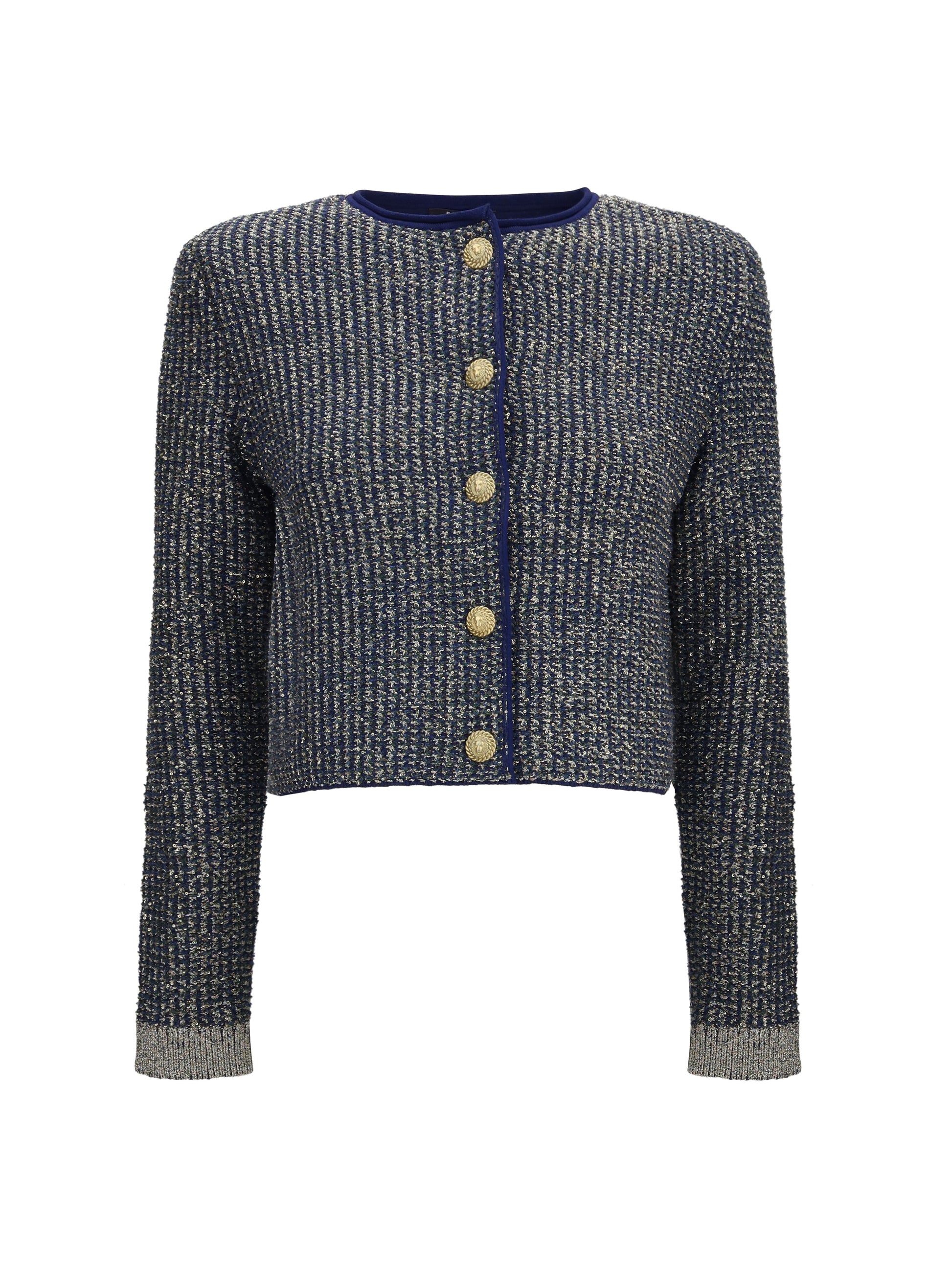 Balmain Women Quilted Sequin Cardigan With Decorative Buttons BALMAIN