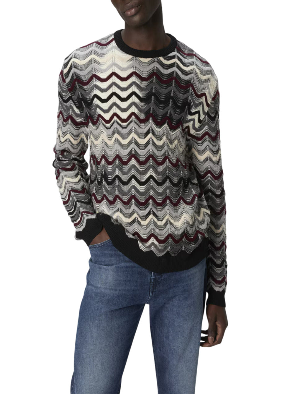 Missoni Men Crew-Neck Sweater With Geometric Zigzag Pattern MISSONI