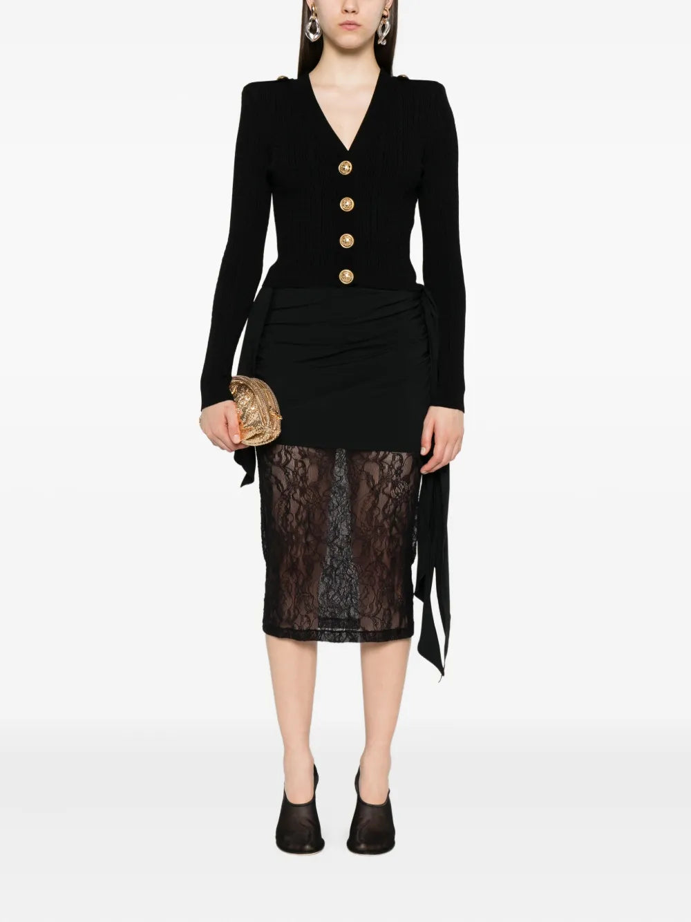 Balmain Women Ribbed Cardigan With Buttons BALMAIN