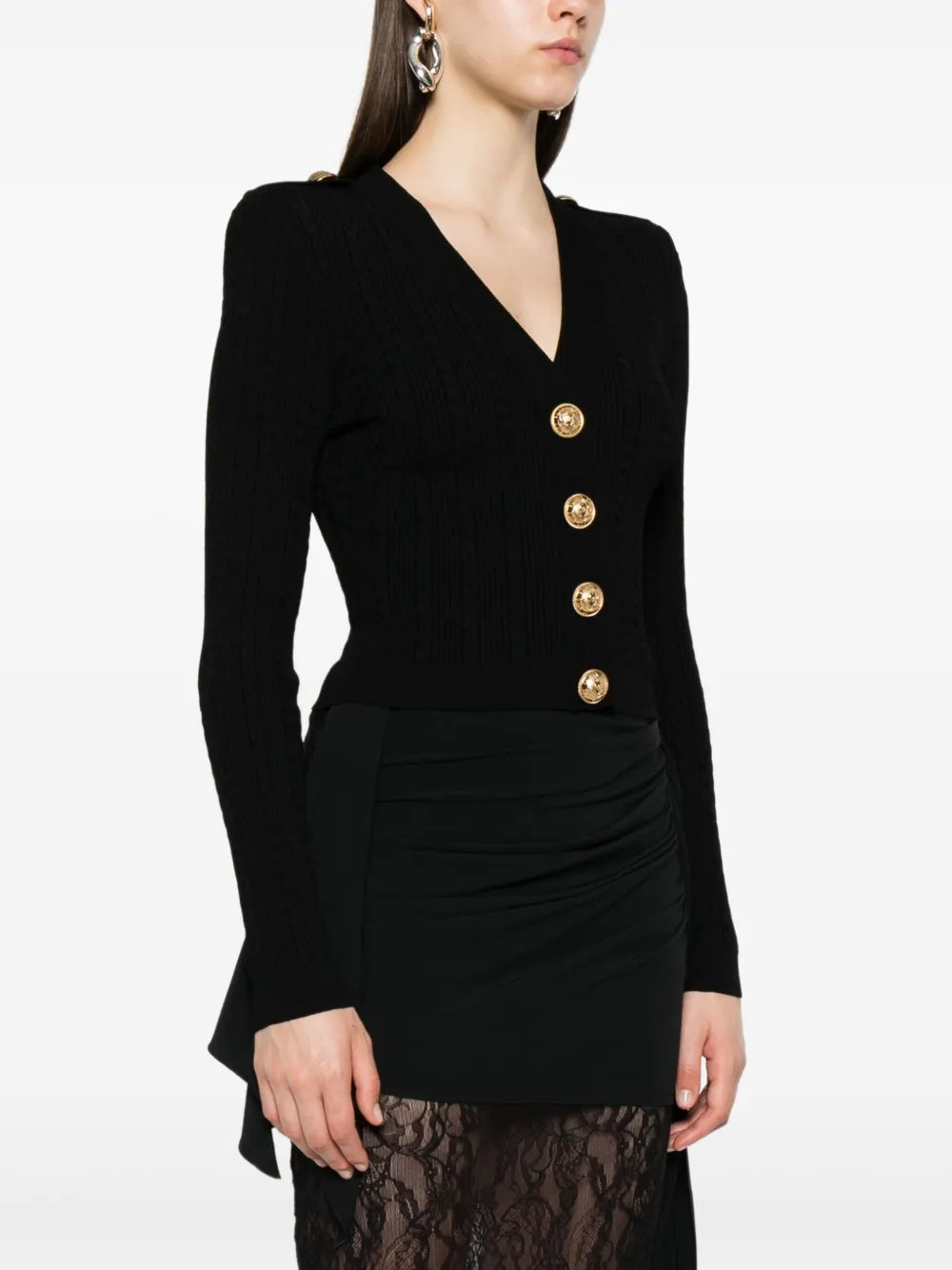 Balmain Women Ribbed Cardigan With Buttons BALMAIN