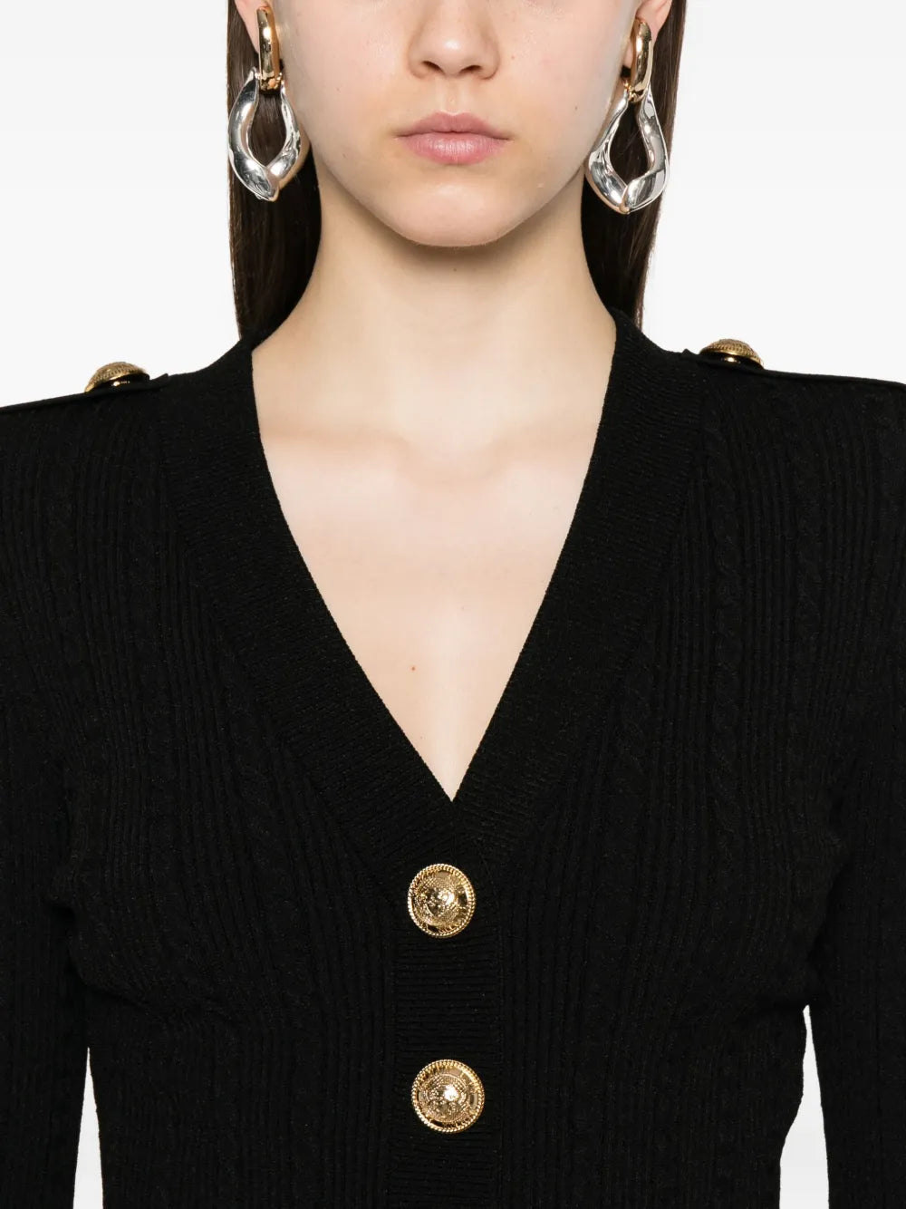 Balmain Women Ribbed Cardigan With Buttons BALMAIN