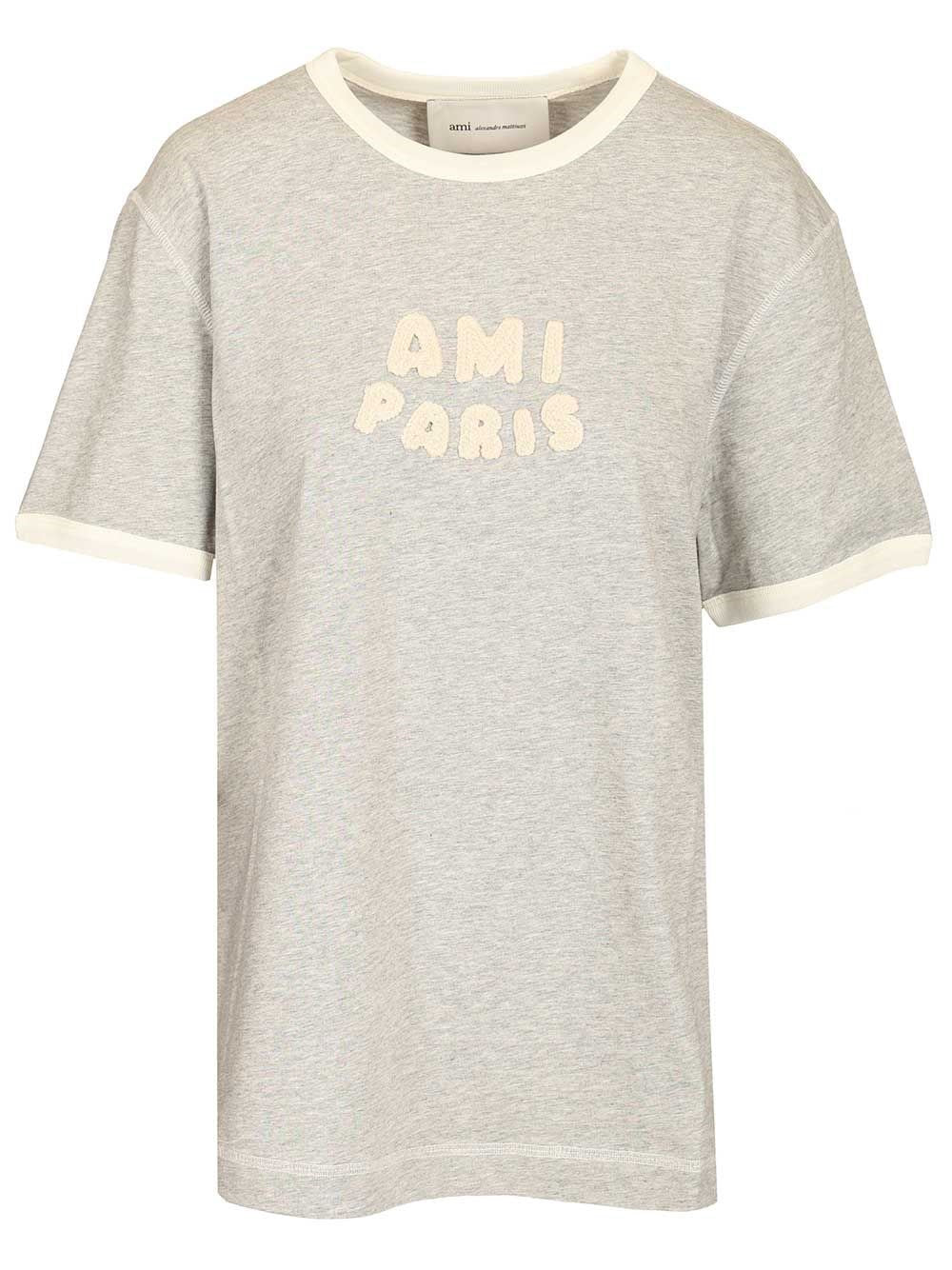 Ami Women Short Sleeves Classic Fit Teeshirt With Ami Paris Knitted Patch AMI PARIS