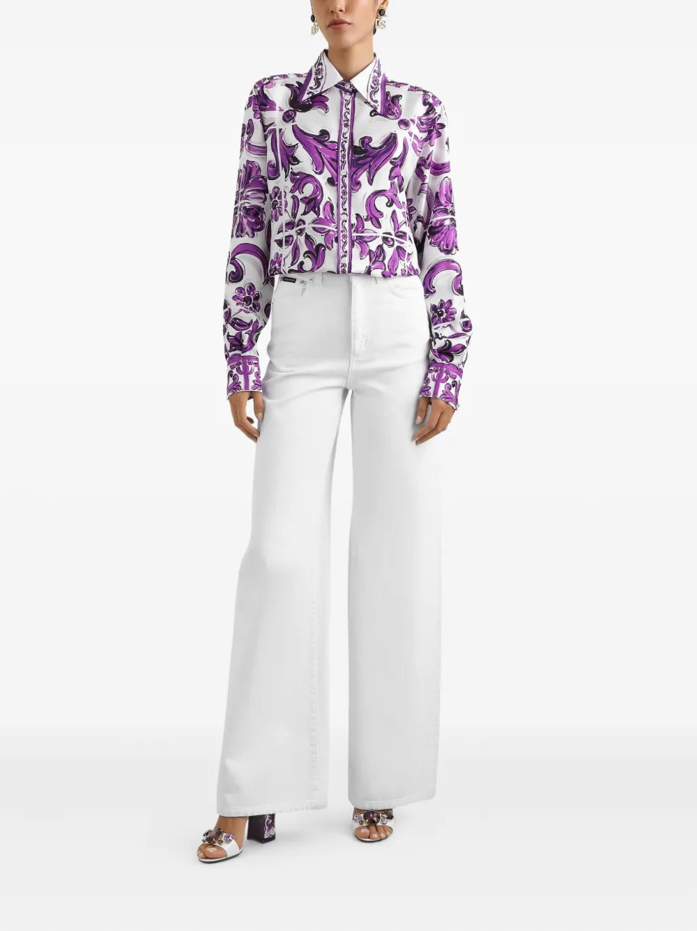 Dolce & Gabbana Women Silk Shirt With Maiolica Print DOLCE & GABBANA