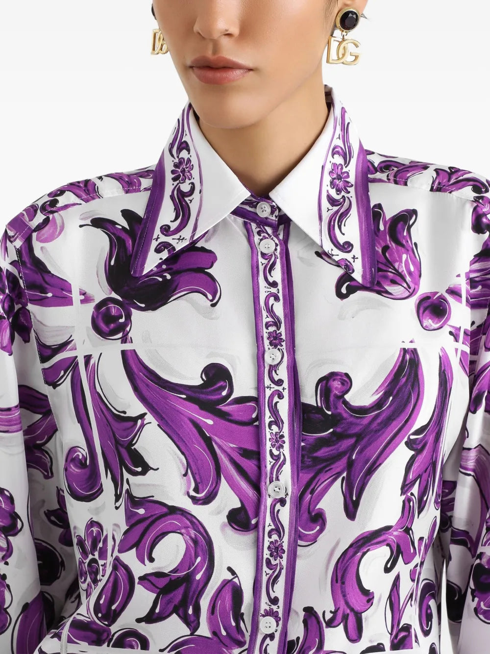 Dolce & Gabbana Women Silk Shirt With Maiolica Print DOLCE & GABBANA