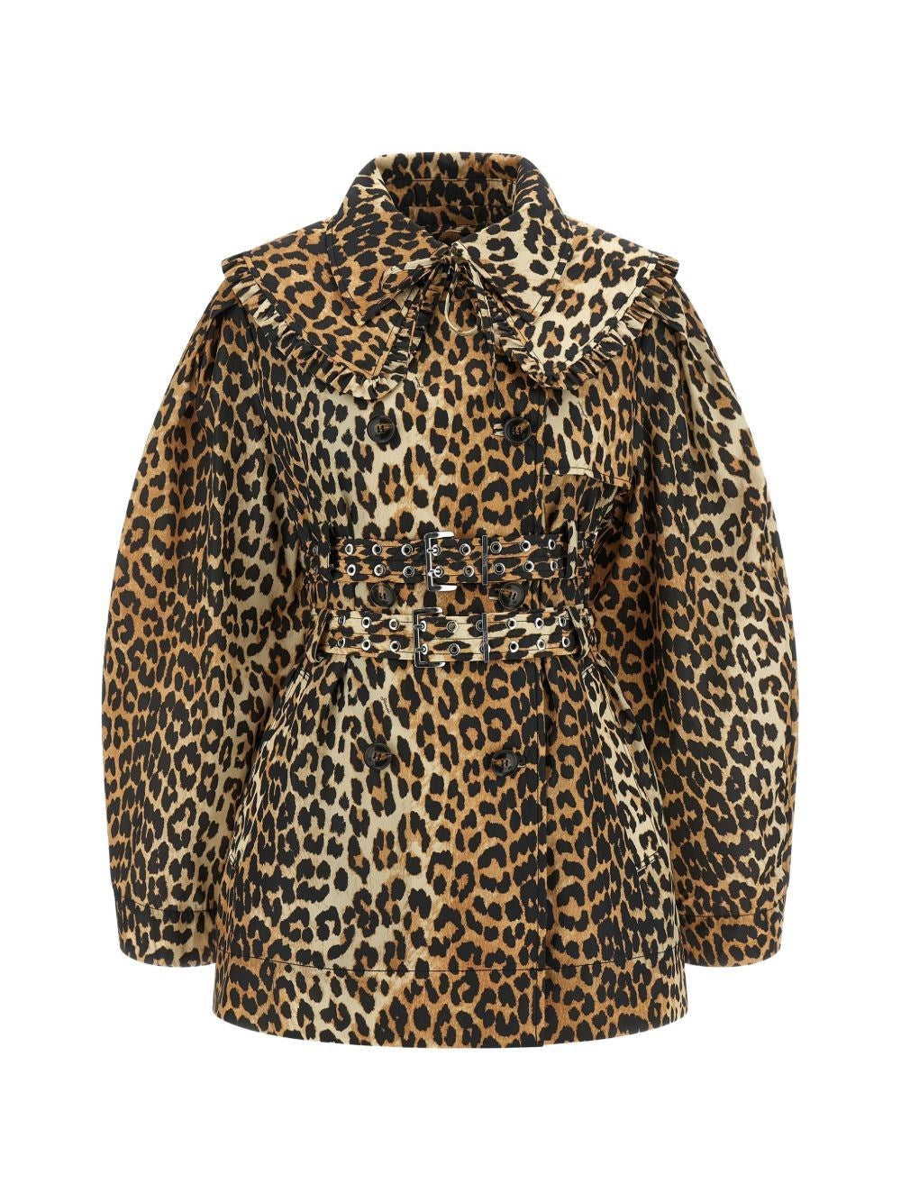 Ganni Women Short Duchesse Trench Coat With Animal Print GANNI