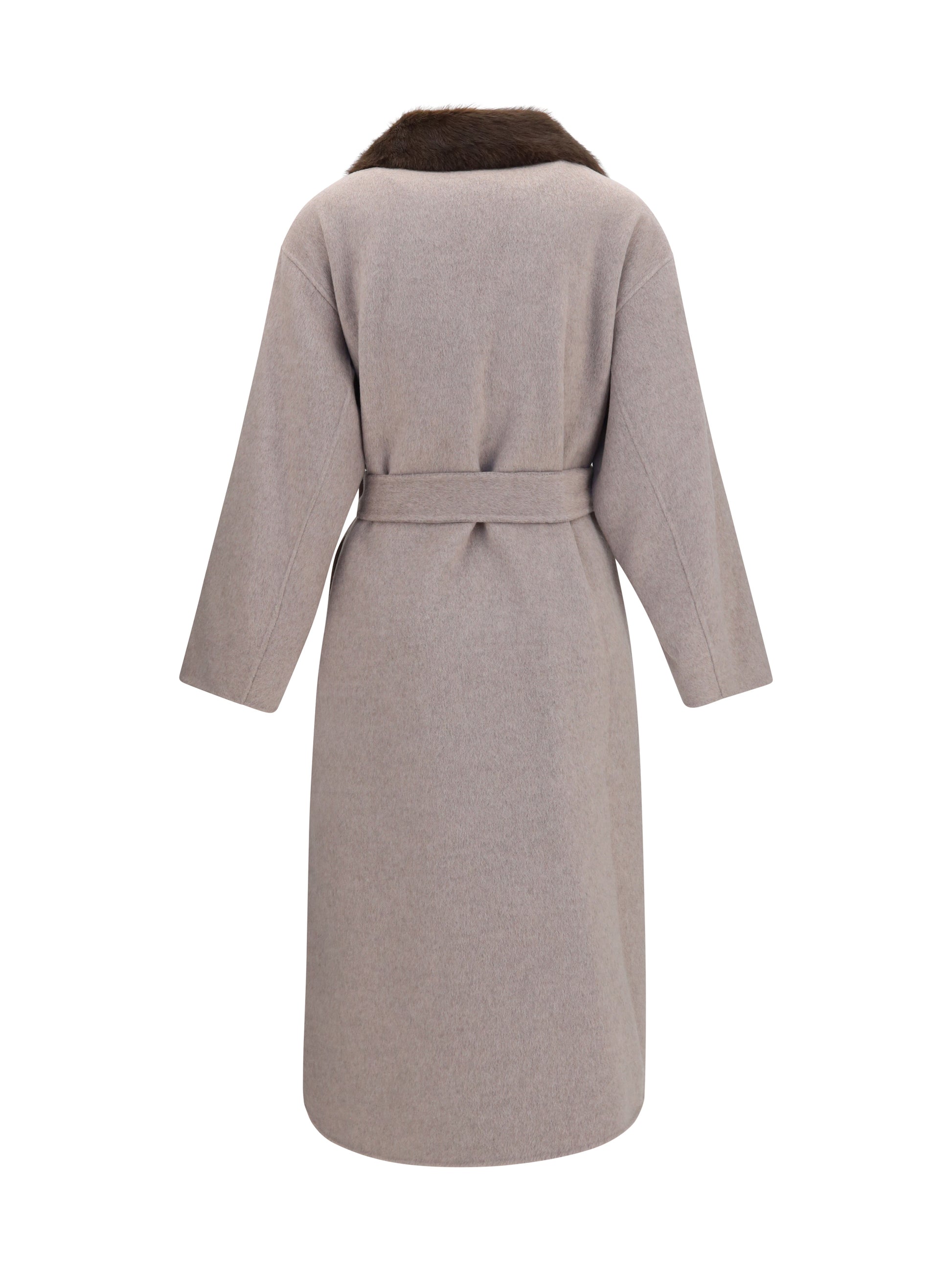 P.A.R.O.S.H. Women Wool Coat With Fur Collar And Belt P.A.R.O.S.H.