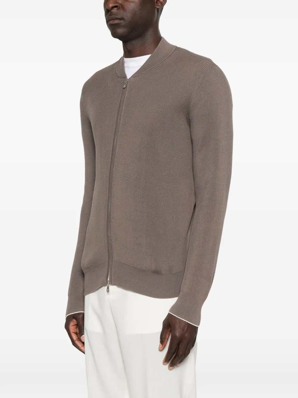 Brunello Cucinelli Men Ribbed Cardigan With Zip Closure BRUNELLO CUCINELLI