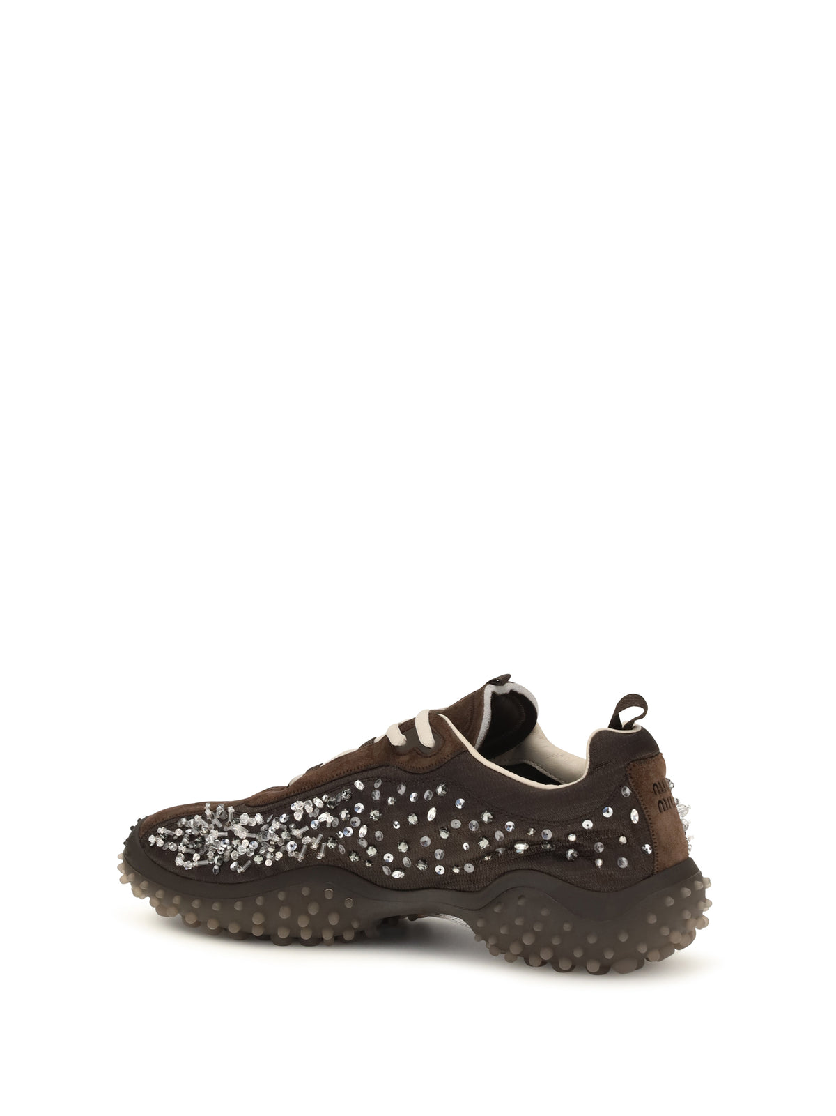 Miu Miu Women Suede And Technical Fabric Sneakers With Crystals MIU MIU