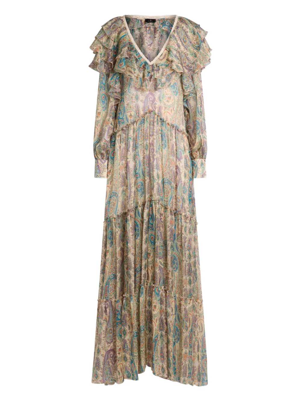 Etro Women Long Silk Dress With Paisley Print And Ruffled Details ETRO