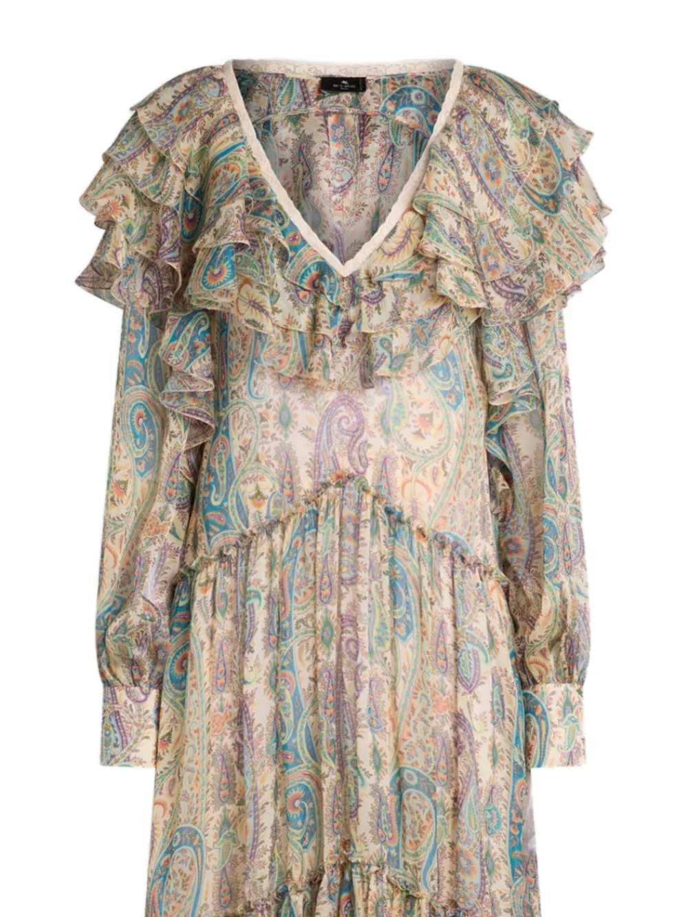 Etro Women Etro Women Long Silk Dress With Paisley Print And Ruffled Details ETRO