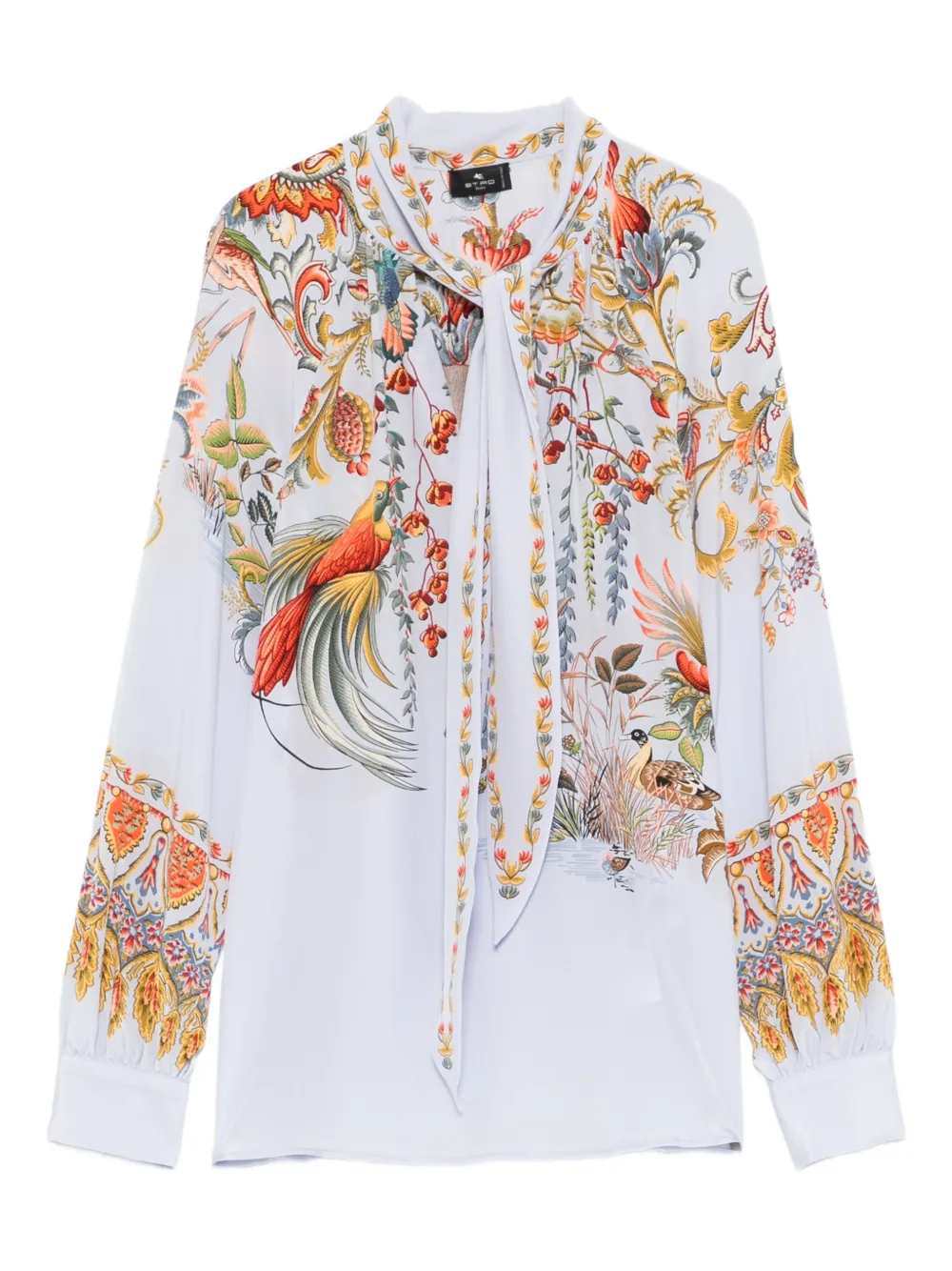 Etro Women Bird Print Blouse With Tie Collar ETRO
