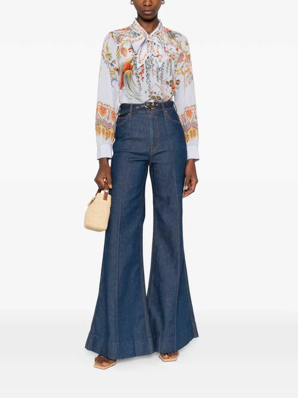 Etro Women Bird Print Blouse With Tie Collar ETRO