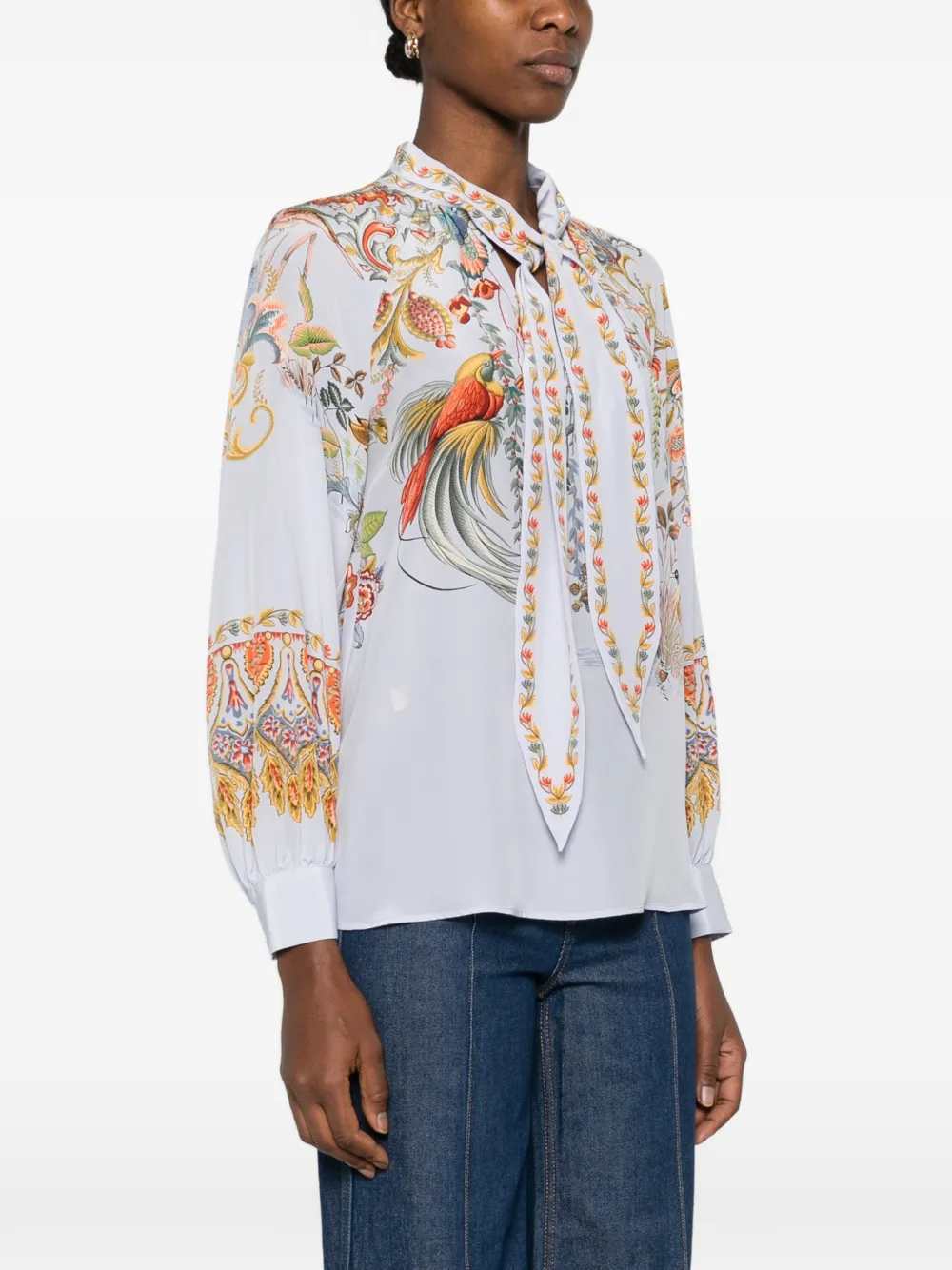 Etro Women Bird Print Blouse With Tie Collar ETRO