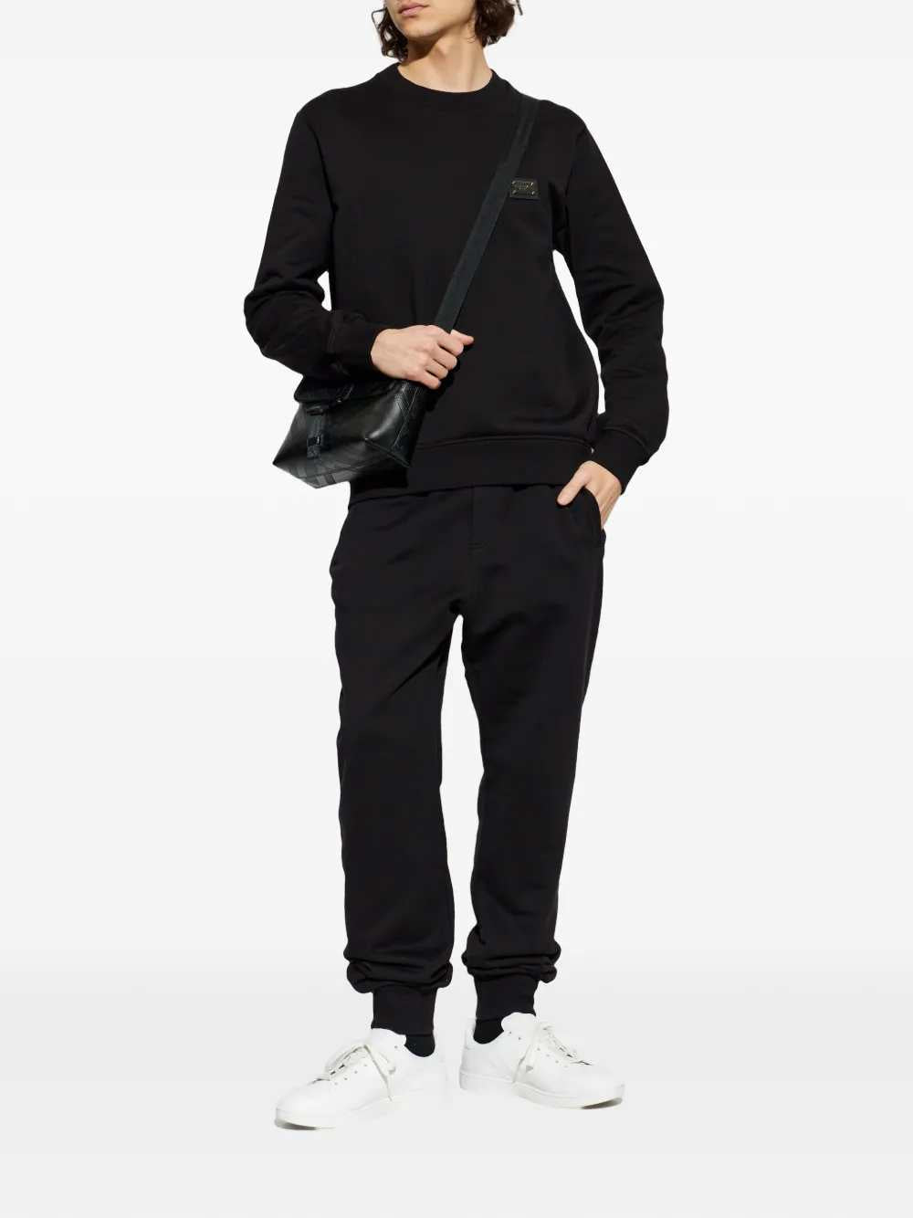 Dolce & Gabbana Men Crewneck Sweatshirt With Logo Plaque