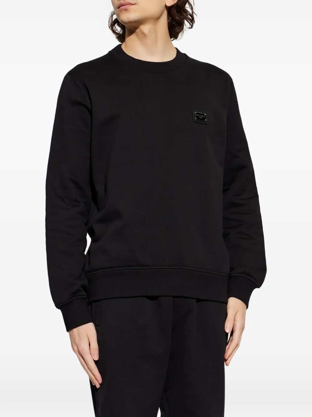 Dolce & Gabbana Men Crewneck Sweatshirt With Logo Plaque