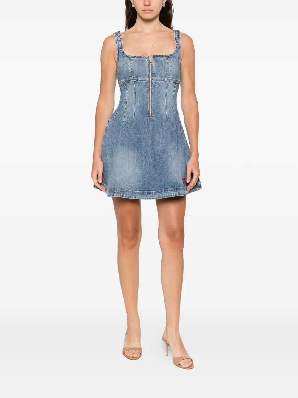 Self-Portrait Women Short Denim Dress With Zip SELF-PORTRAIT