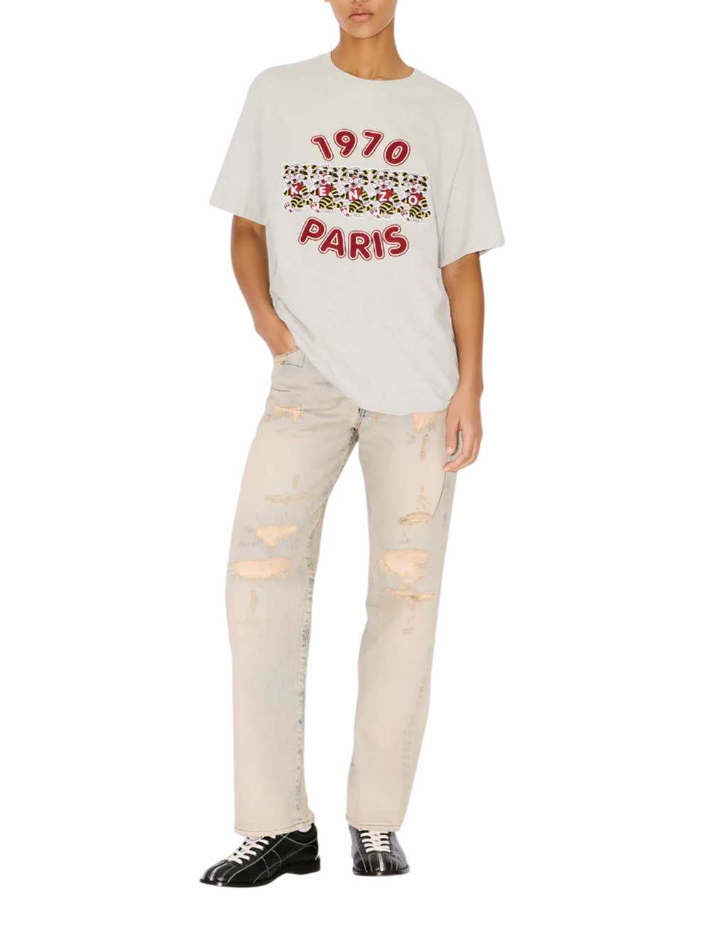Kenzo Women Loose-Fitting Cotton T-Shirt With "Kenzo Wild Tiger" Embroidery