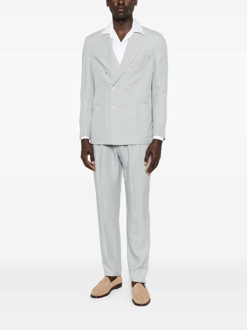 Eleventy Men Double-Breasted Linen Suit ELEVENTY