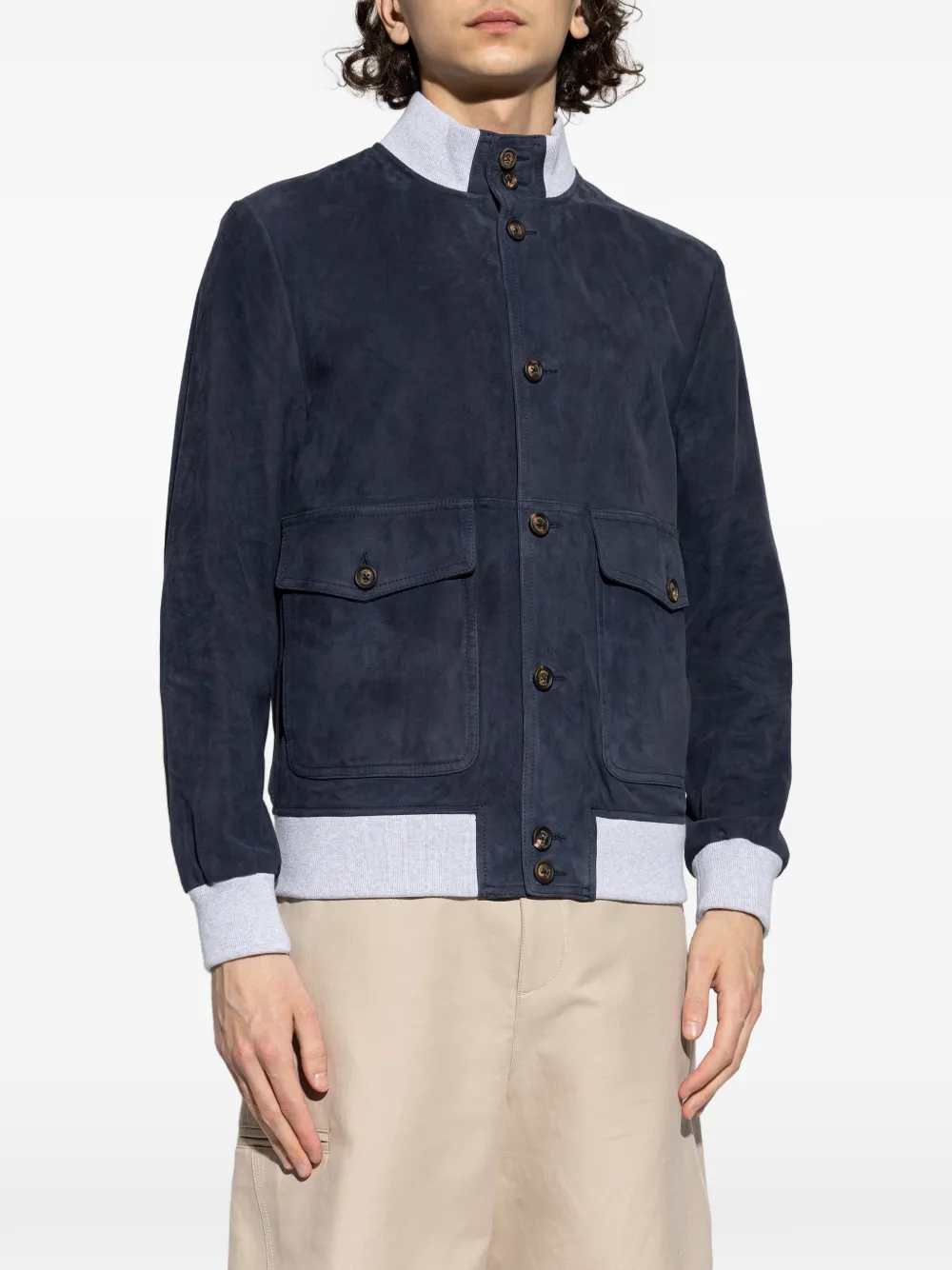 Eleventy Men Leather Jacket With Pocket And Buttons