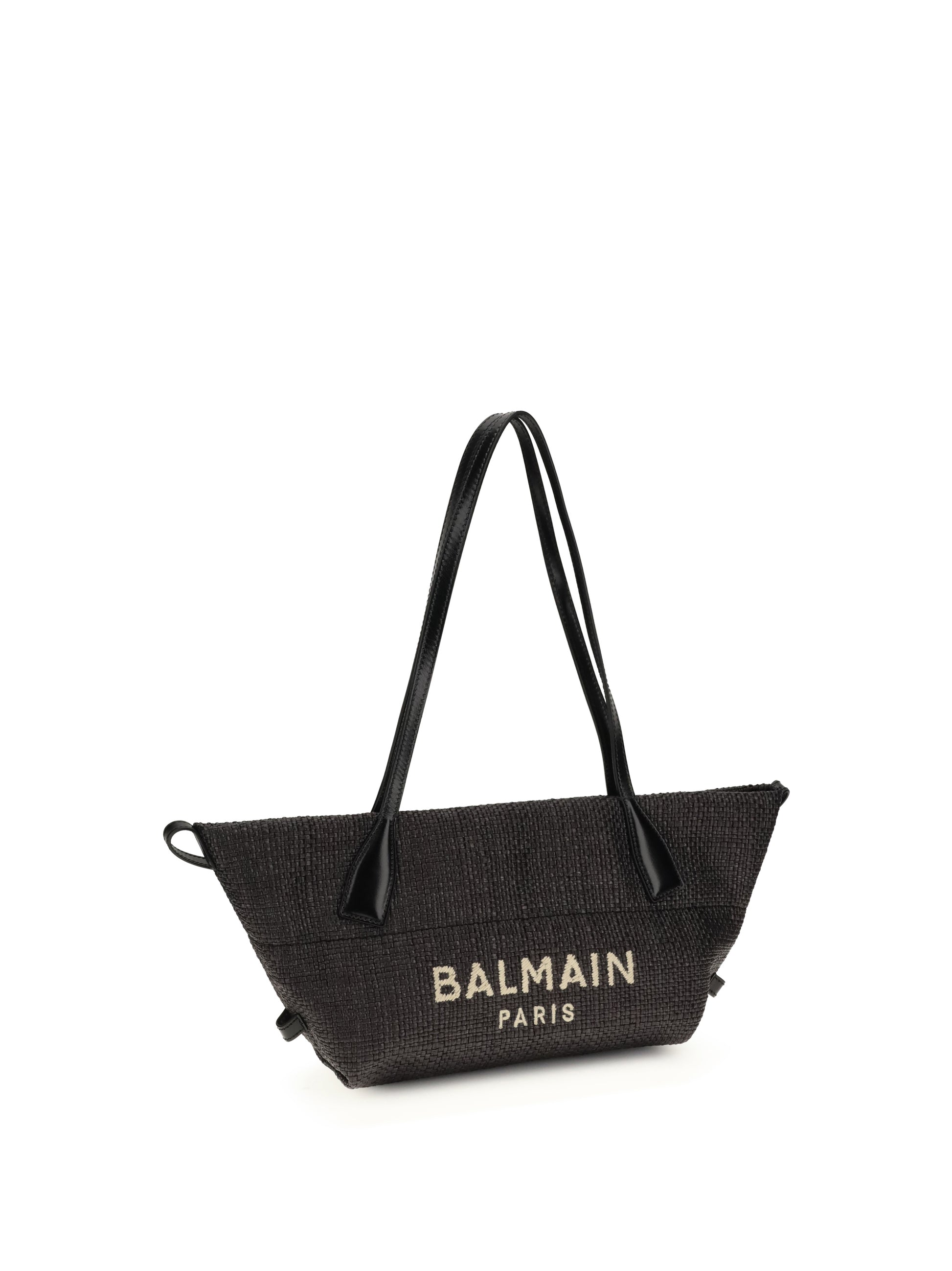 Balmain Women Calfskin And Raffia Track Shoulder Bag BALMAIN