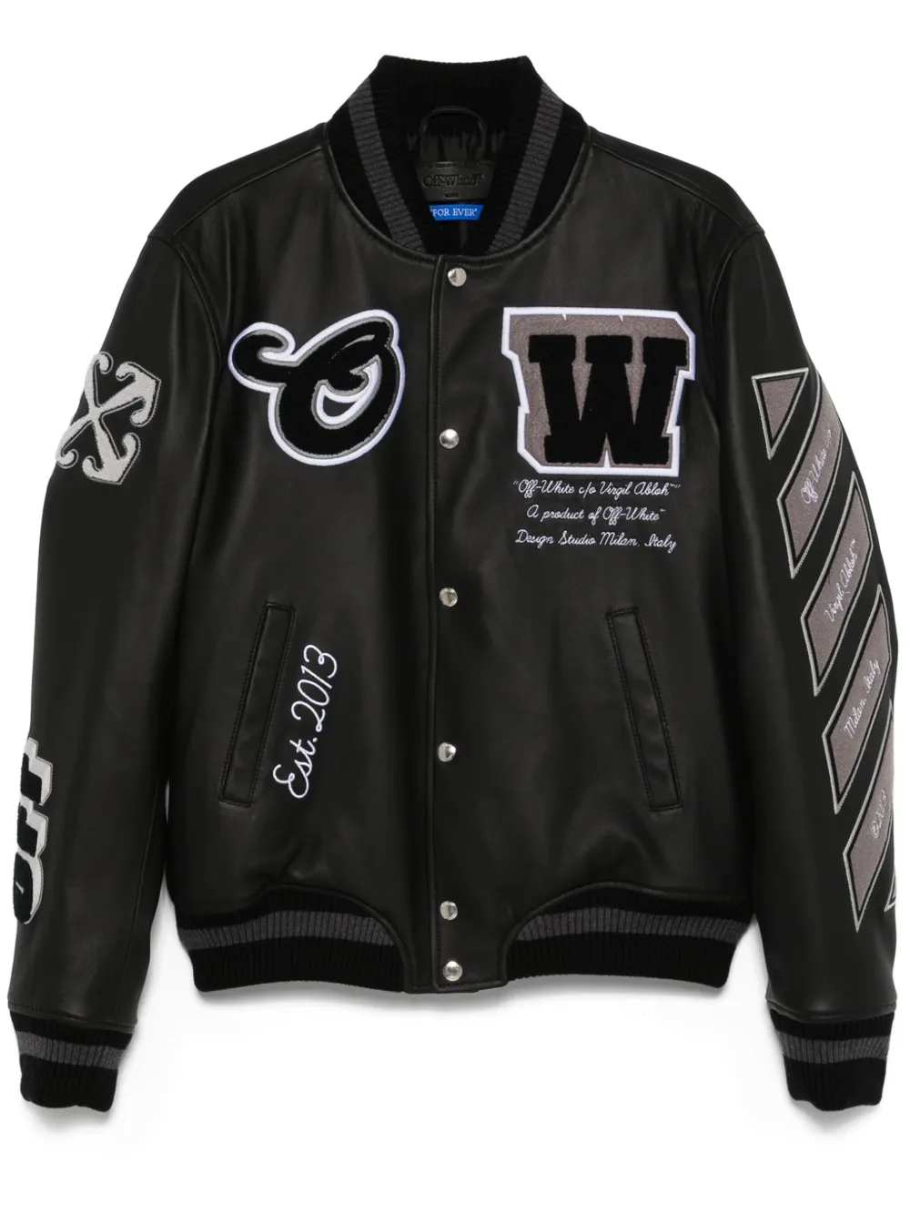 Off White Men Leather Bomber Jacket OFF-WHITE