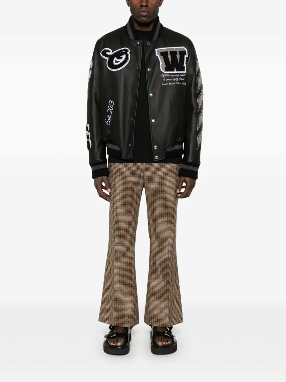 Off White Men Leather Bomber Jacket OFF-WHITE