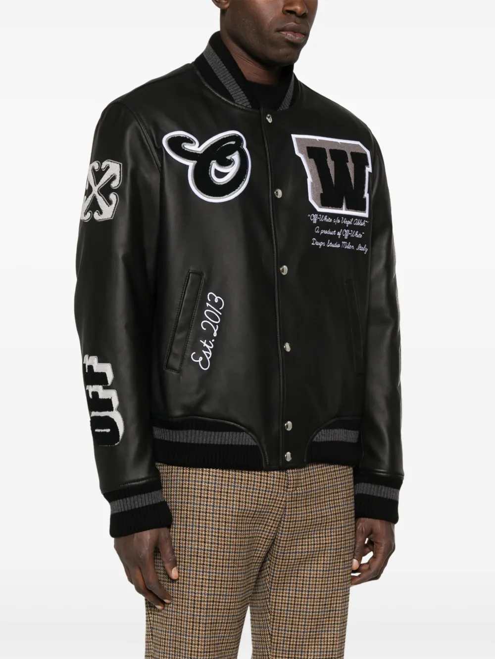 Off White Men Leather Bomber Jacket OFF-WHITE