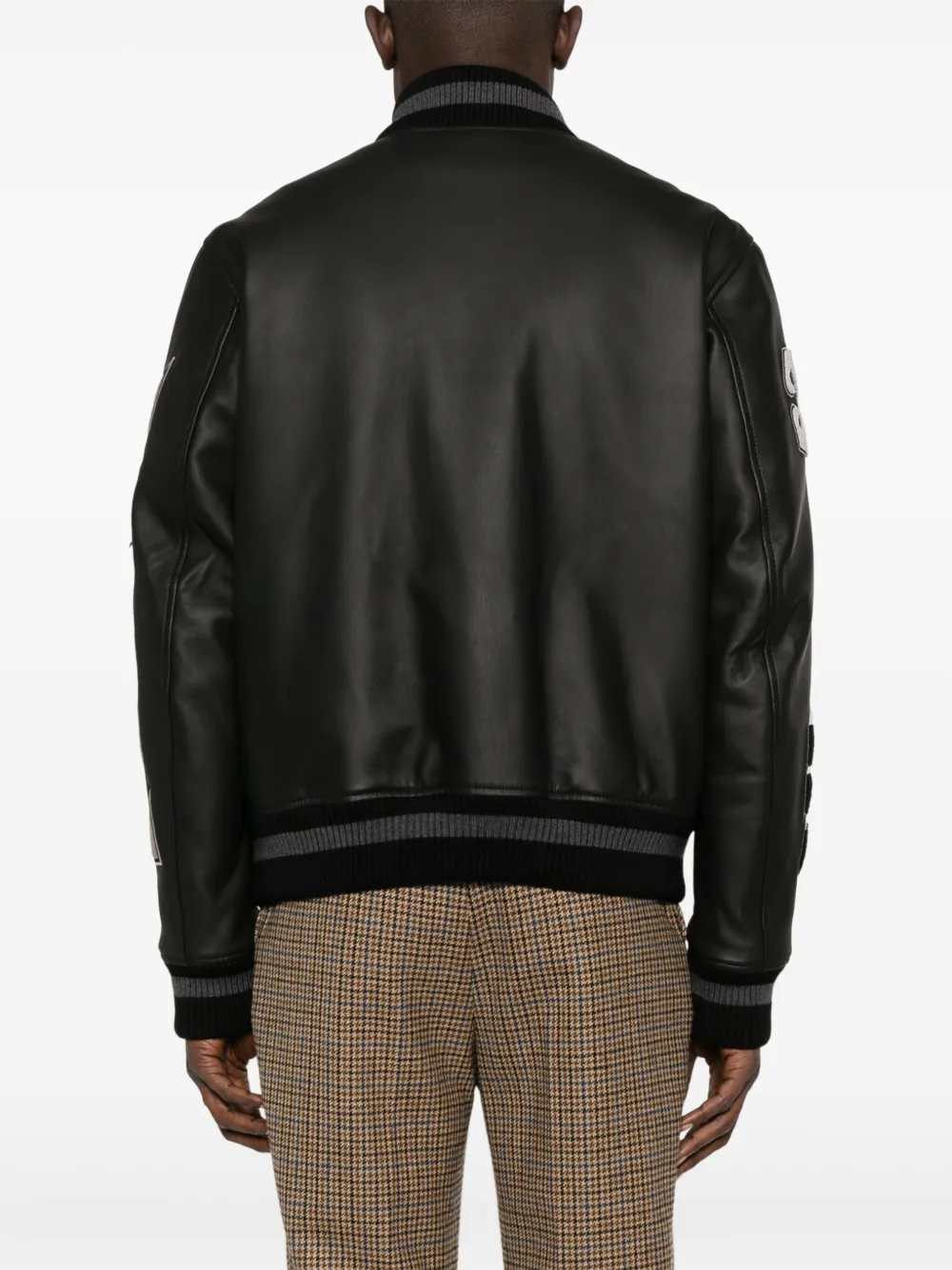 Off White Men Leather Bomber Jacket OFF-WHITE