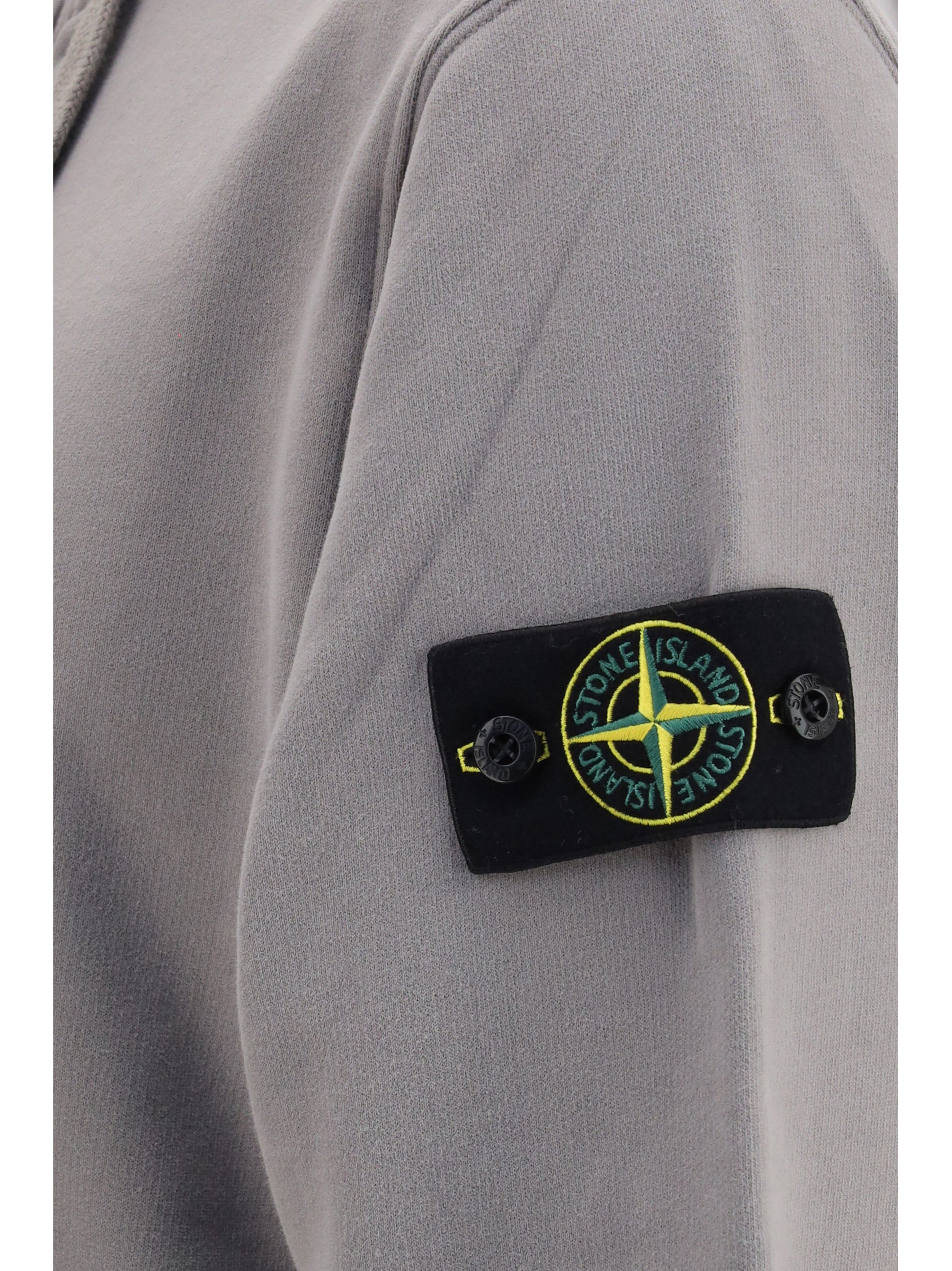 Stone Island Men Cotton Hoodie With Zip And Compass Logo STONE ISLAND