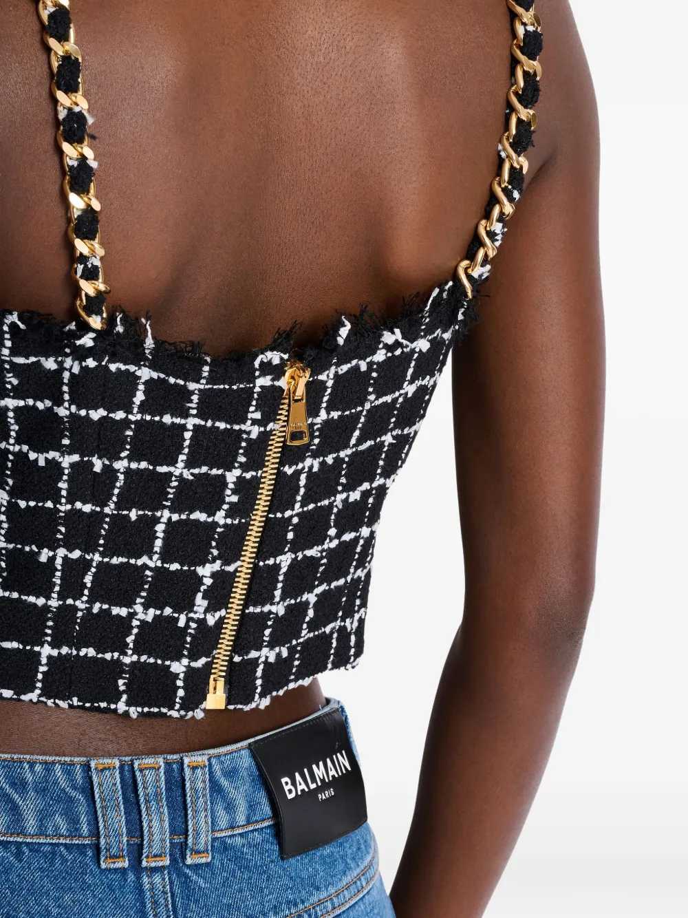 Balmain Women Tweed Top With Shoulder Straps BALMAIN