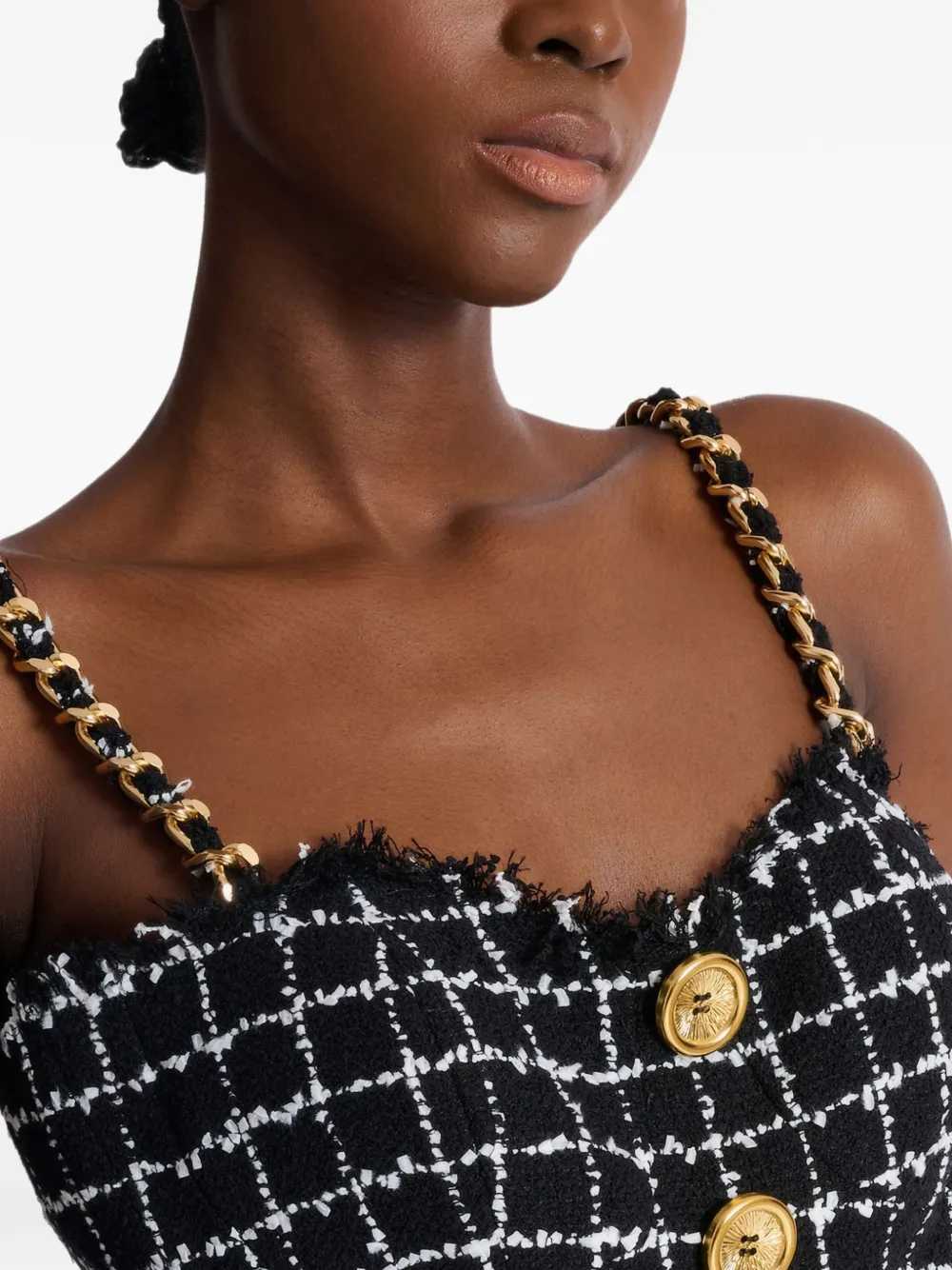 Balmain Women Tweed Top With Shoulder Straps BALMAIN
