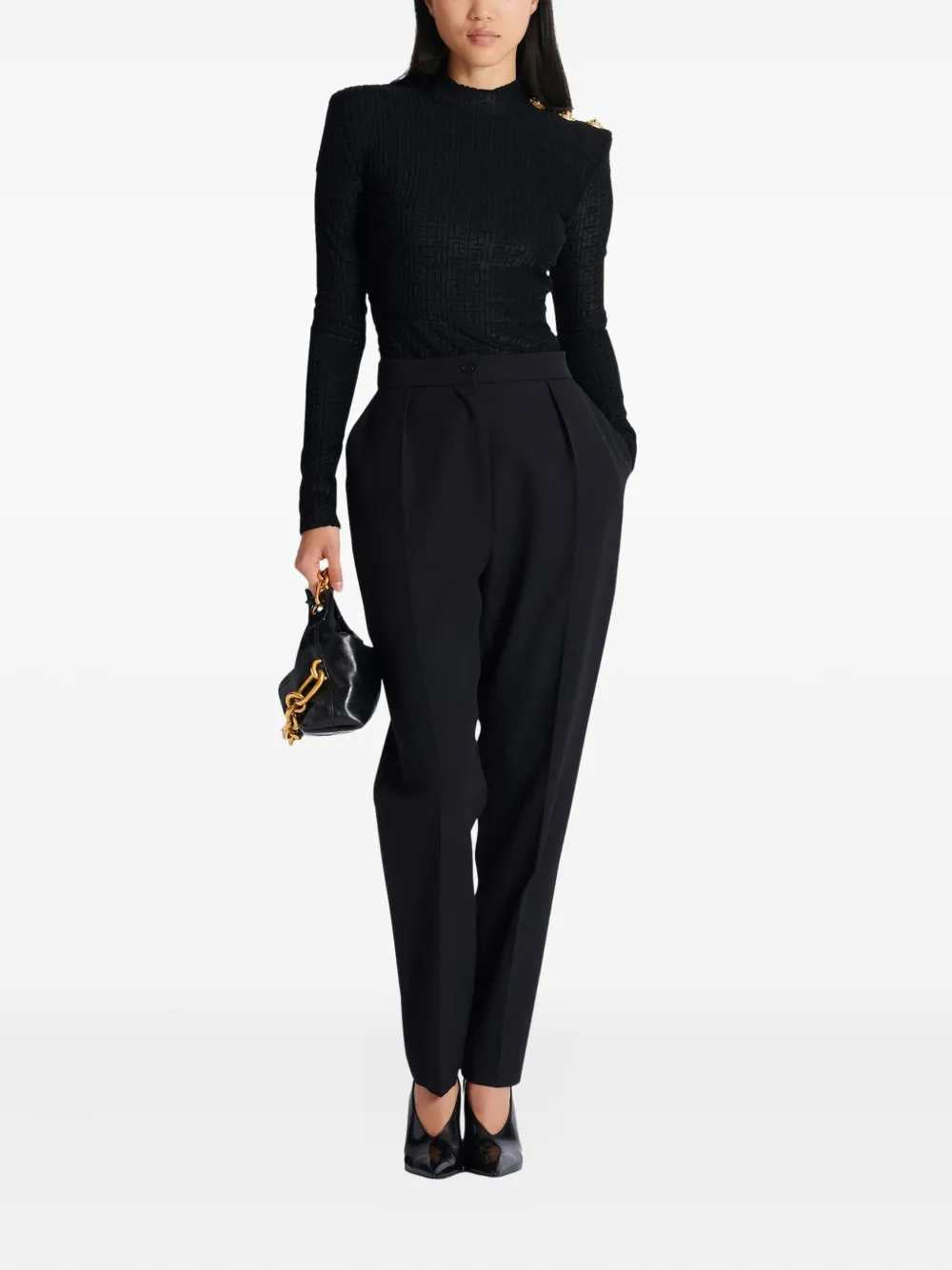 Balmain Women Ls Bouclette Monogrammed Top BALMAIN