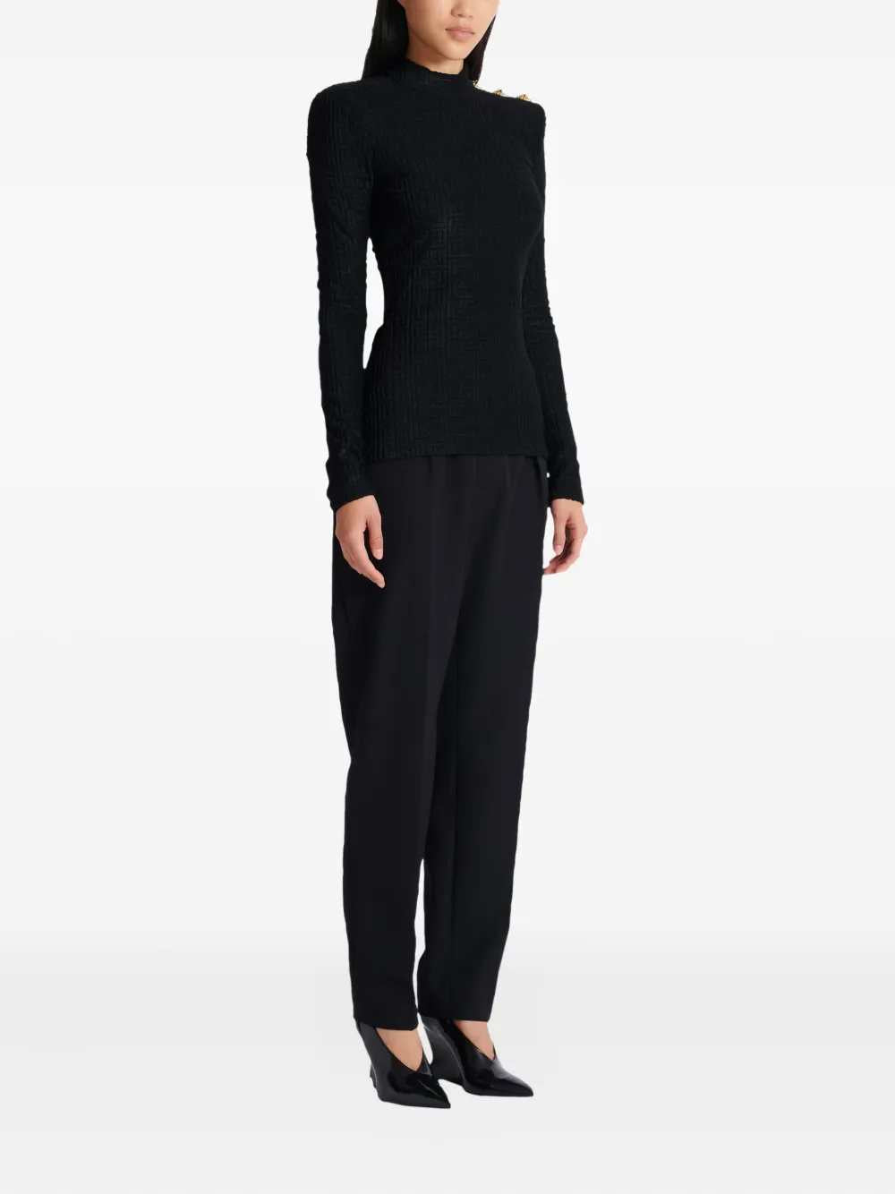 Balmain Women Ls Bouclette Monogrammed Top BALMAIN
