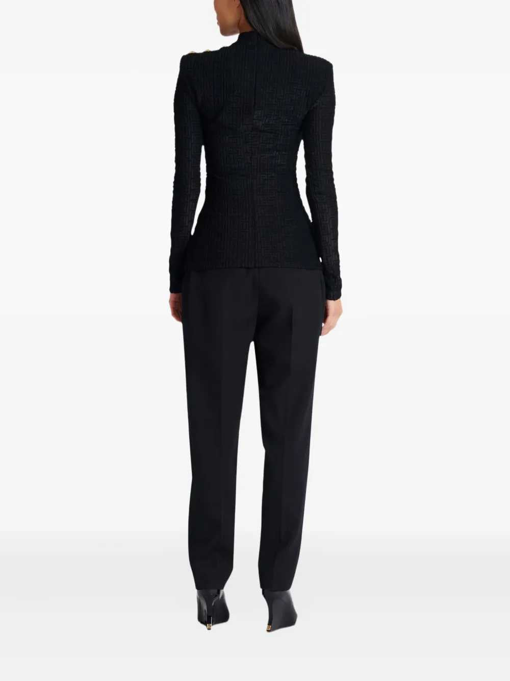 Balmain Women Ls Bouclette Monogrammed Top BALMAIN