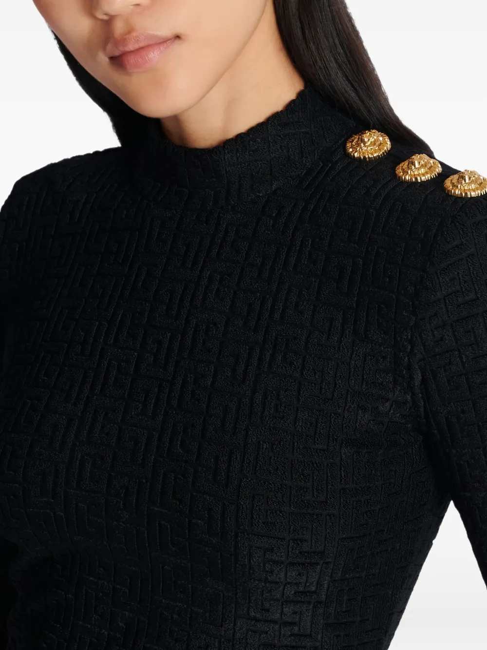 Balmain Women Ls Bouclette Monogrammed Top BALMAIN