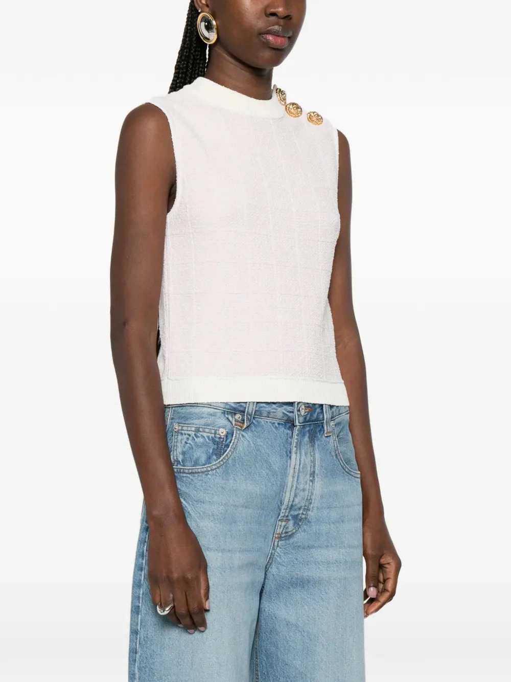 Balmain Women Sleeveless Top With Button BALMAIN