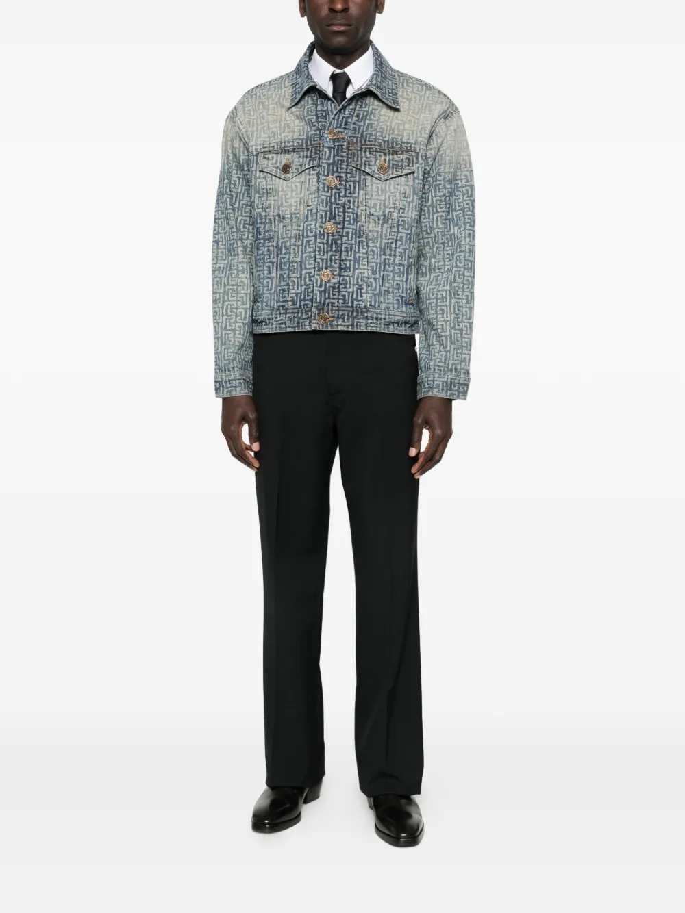 Balmain Men Monogrammed Denim Jacket BALMAIN