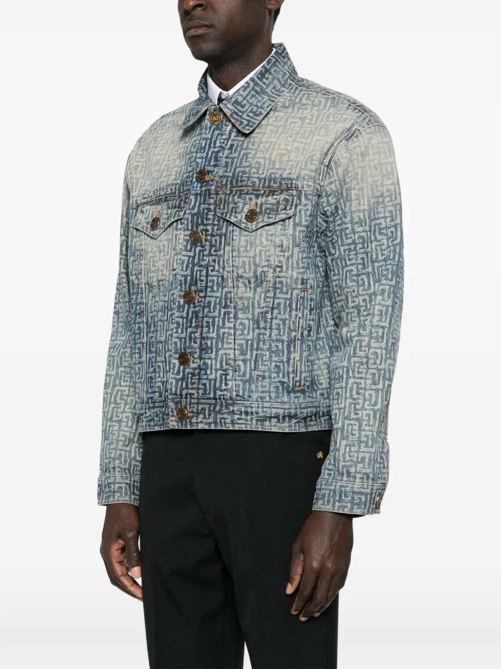 Balmain Men Monogrammed Denim Jacket BALMAIN