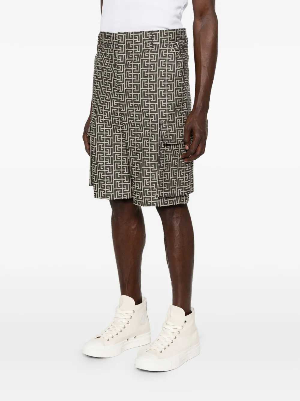 Balmain Men Monogrammed Cargo Shorts BALMAIN